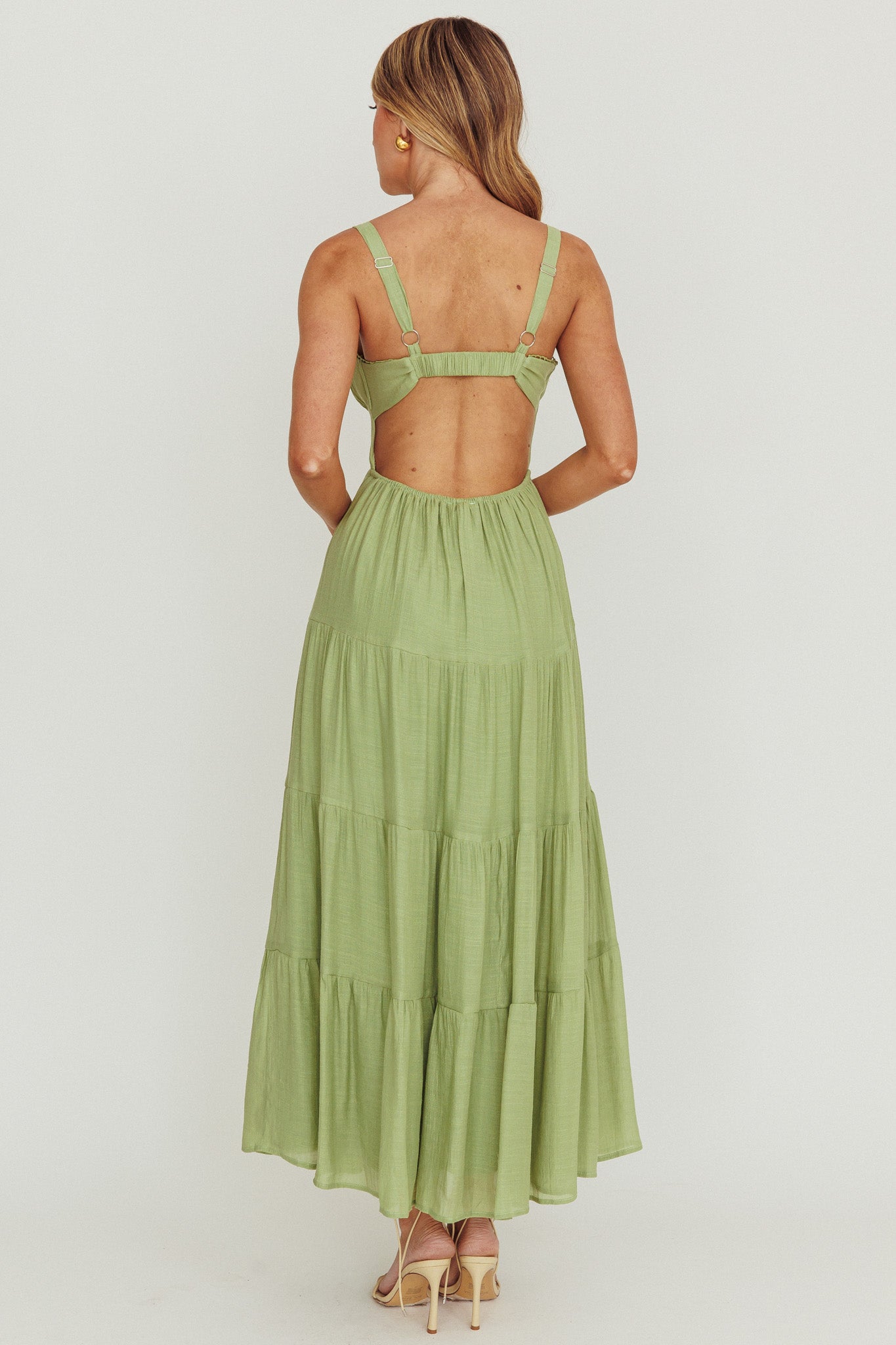Neptune Cut Out Back A-Line Maxi Dress Sage by Selfie Leslie Australia