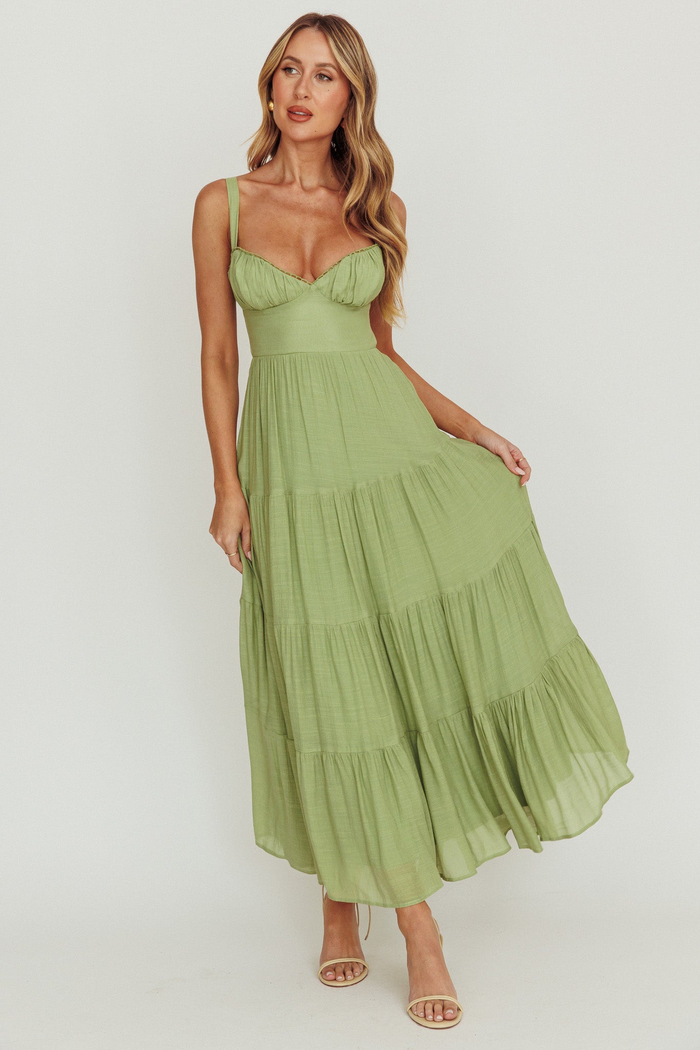Neptune Cut Out Back A-Line Maxi Dress Sage by Selfie Leslie Australia