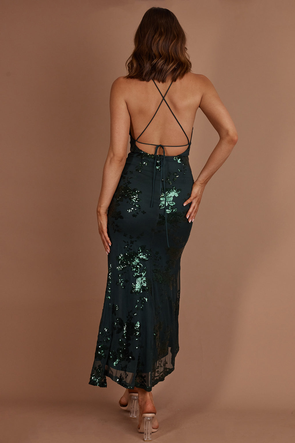 Haylan Sequin Backless Midi Dress Forest Green by Selfie Leslie Australia