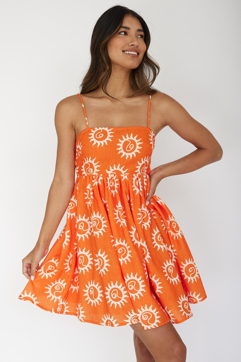 Sweet Solace Back Tie Mini Dress Sun Orange by Selfie Leslie Australia