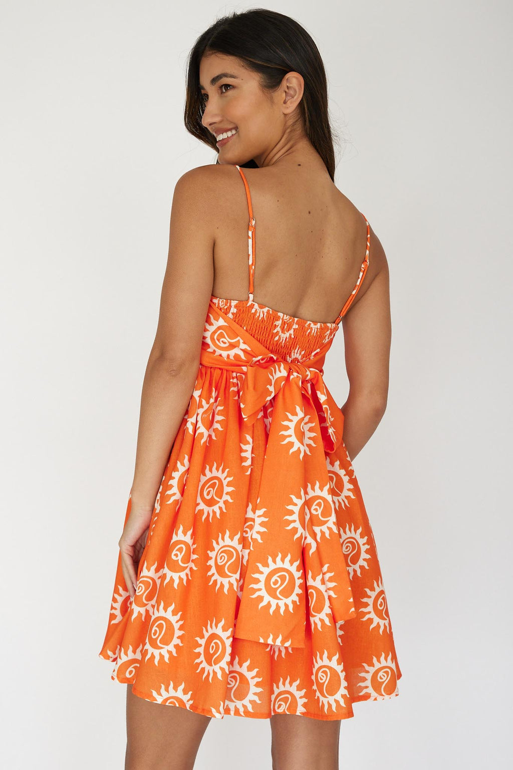 Sweet Solace Back Tie Mini Dress Sun Orange by Selfie Leslie Australia