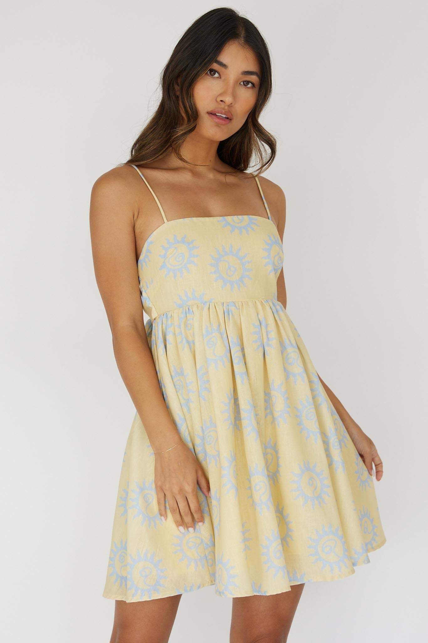 Sweet Solace Back Tie Mini Dress Sun Yellow by Selfie Leslie Australia
