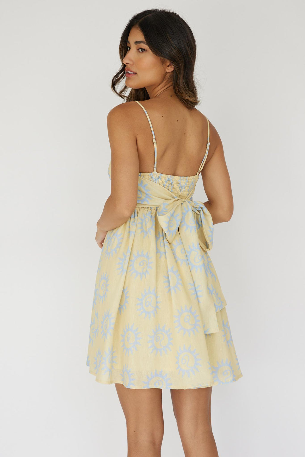 Sweet Solace Back Tie Mini Dress Sun Yellow by Selfie Leslie Australia
