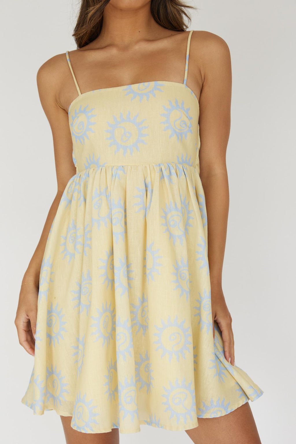 Sweet Solace Back Tie Mini Dress Sun Yellow by Selfie Leslie Australia