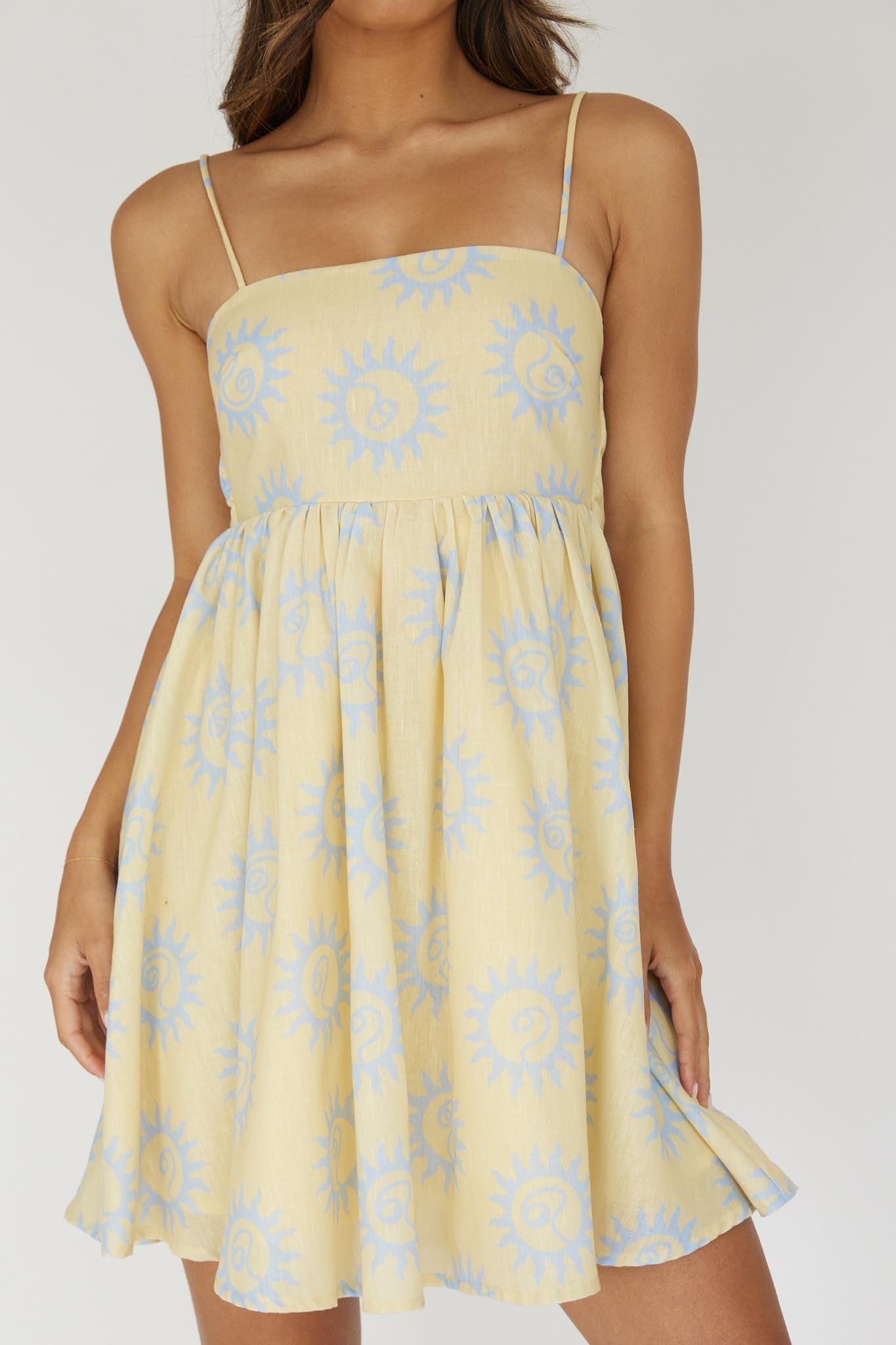 Sweet Solace Back Tie Mini Dress Sun Yellow by Selfie Leslie Australia