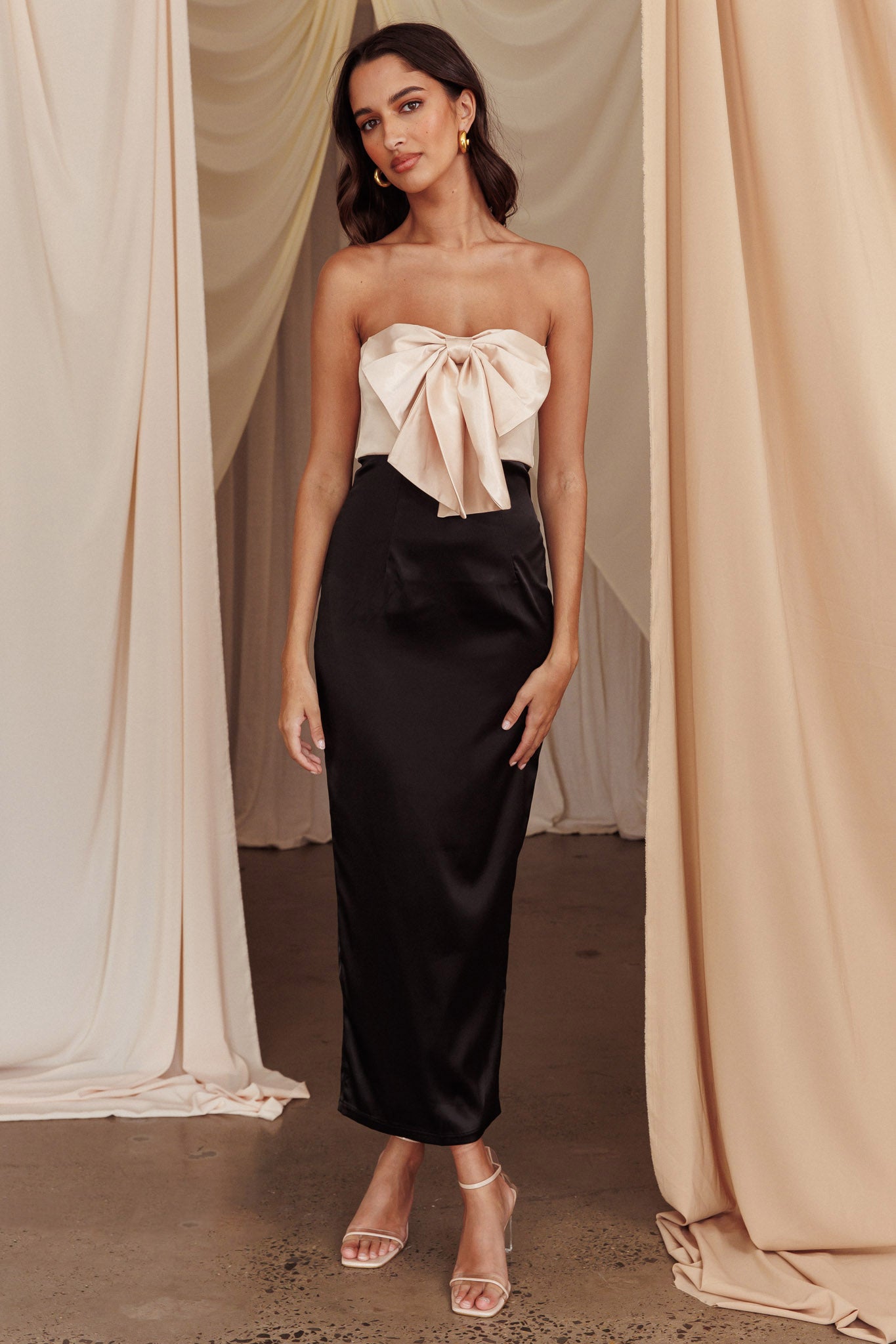 Coquette Bow Bust Midi Dress Blush by Selfie Leslie Australia