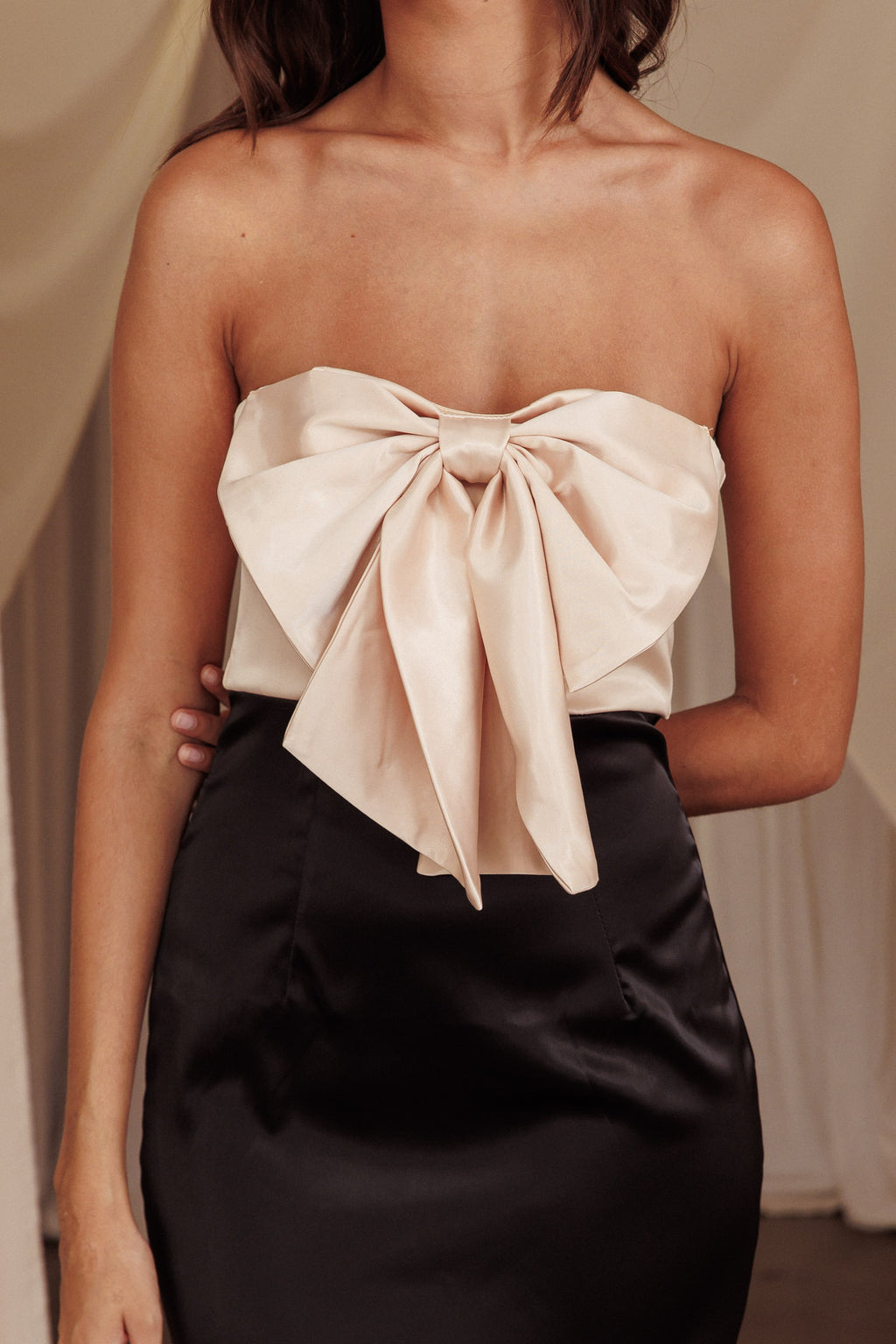 Coquette Bow Bust Midi Dress Blush by Selfie Leslie Australia