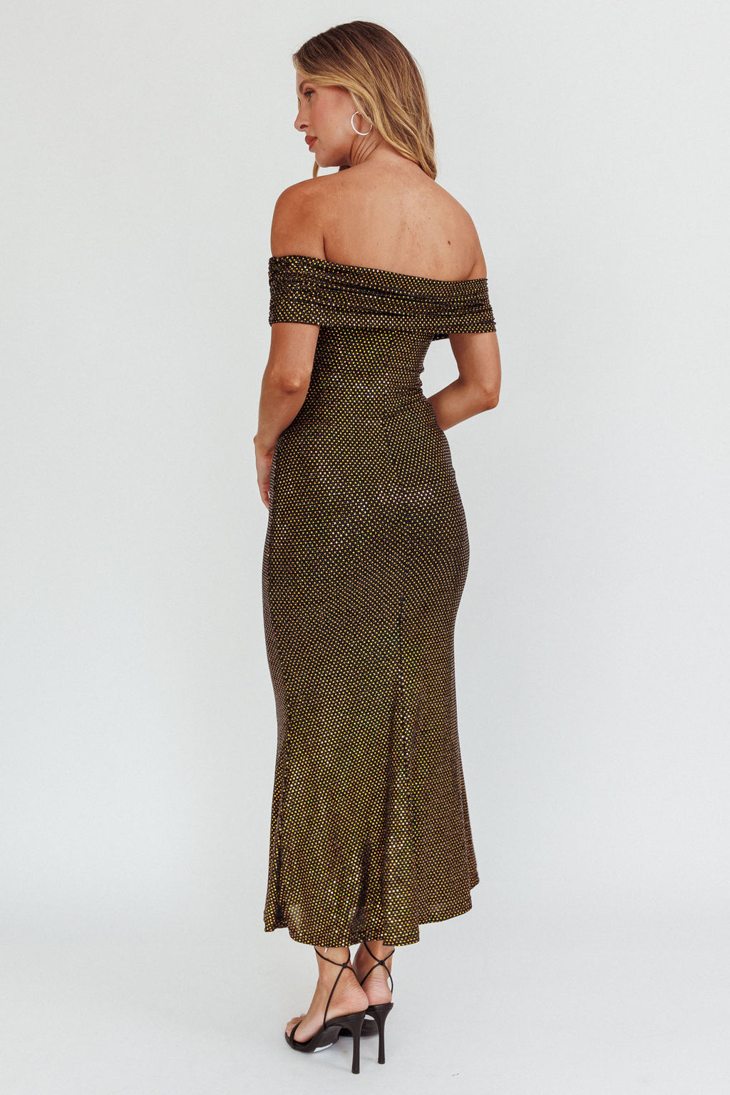 Kailey Off-Shoulder Maxi Dress Spangle Black by Selfie Leslie Australia
