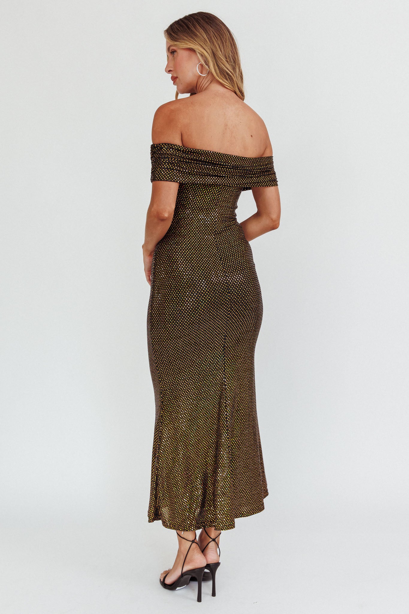 Kailey Off-Shoulder Maxi Dress Spangle Black by Selfie Leslie Australia