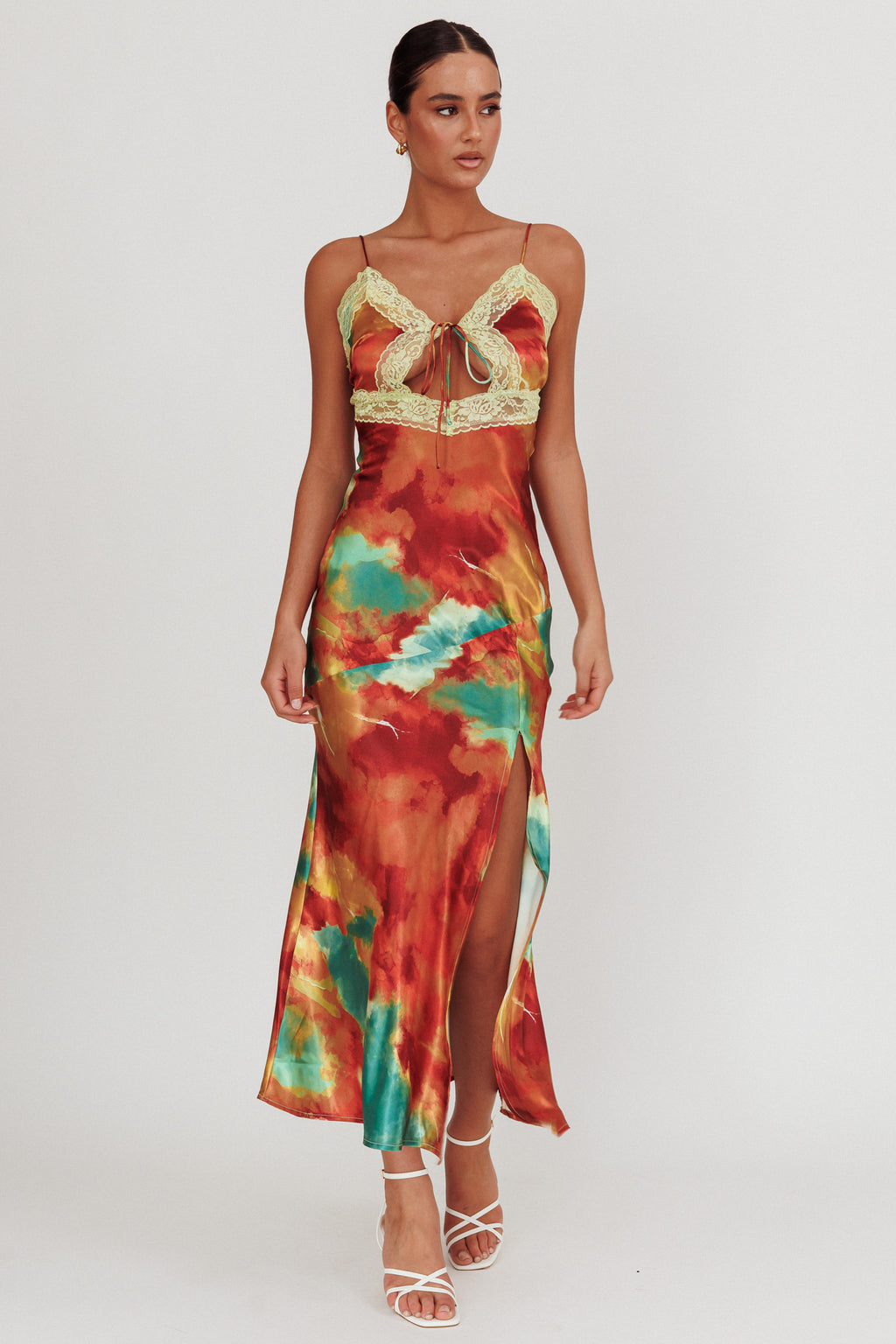 Saga Bust Keyhole Satin Maxi Dress Green by Selfie Leslie Australia