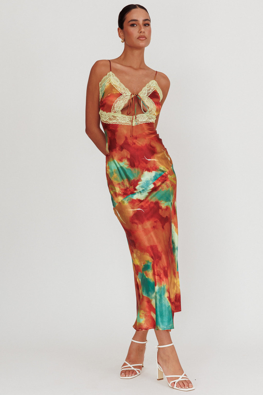 Saga Bust Keyhole Satin Maxi Dress Green by Selfie Leslie Australia