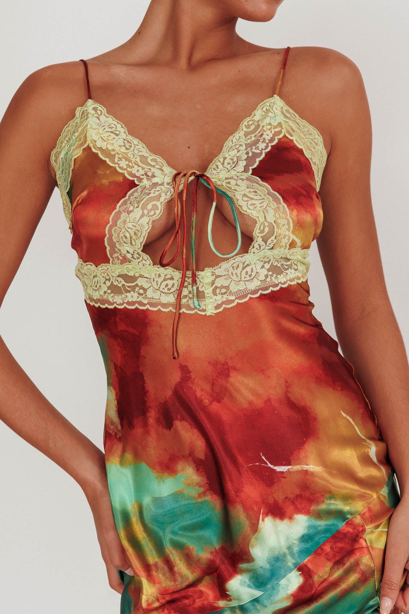 Saga Bust Keyhole Satin Maxi Dress Green by Selfie Leslie Australia