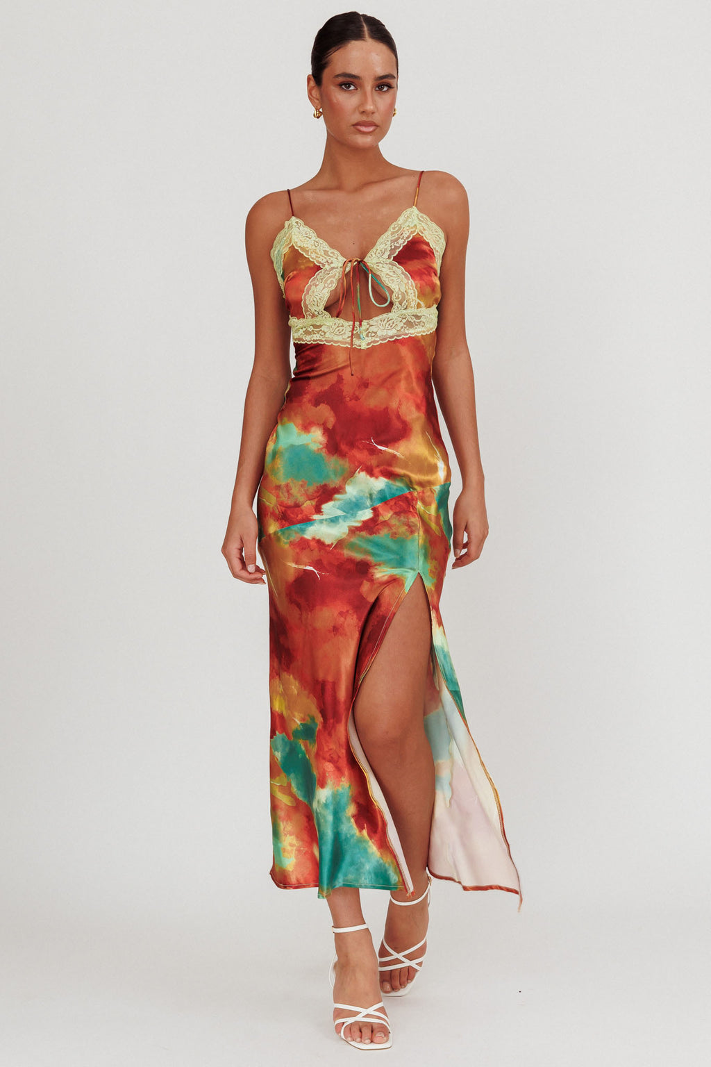 Saga Bust Keyhole Satin Maxi Dress Green by Selfie Leslie Australia