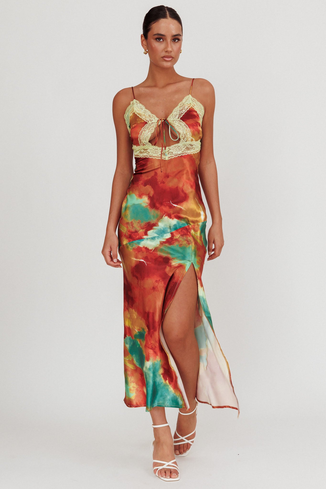 Saga Bust Keyhole Satin Maxi Dress Green by Selfie Leslie Australia