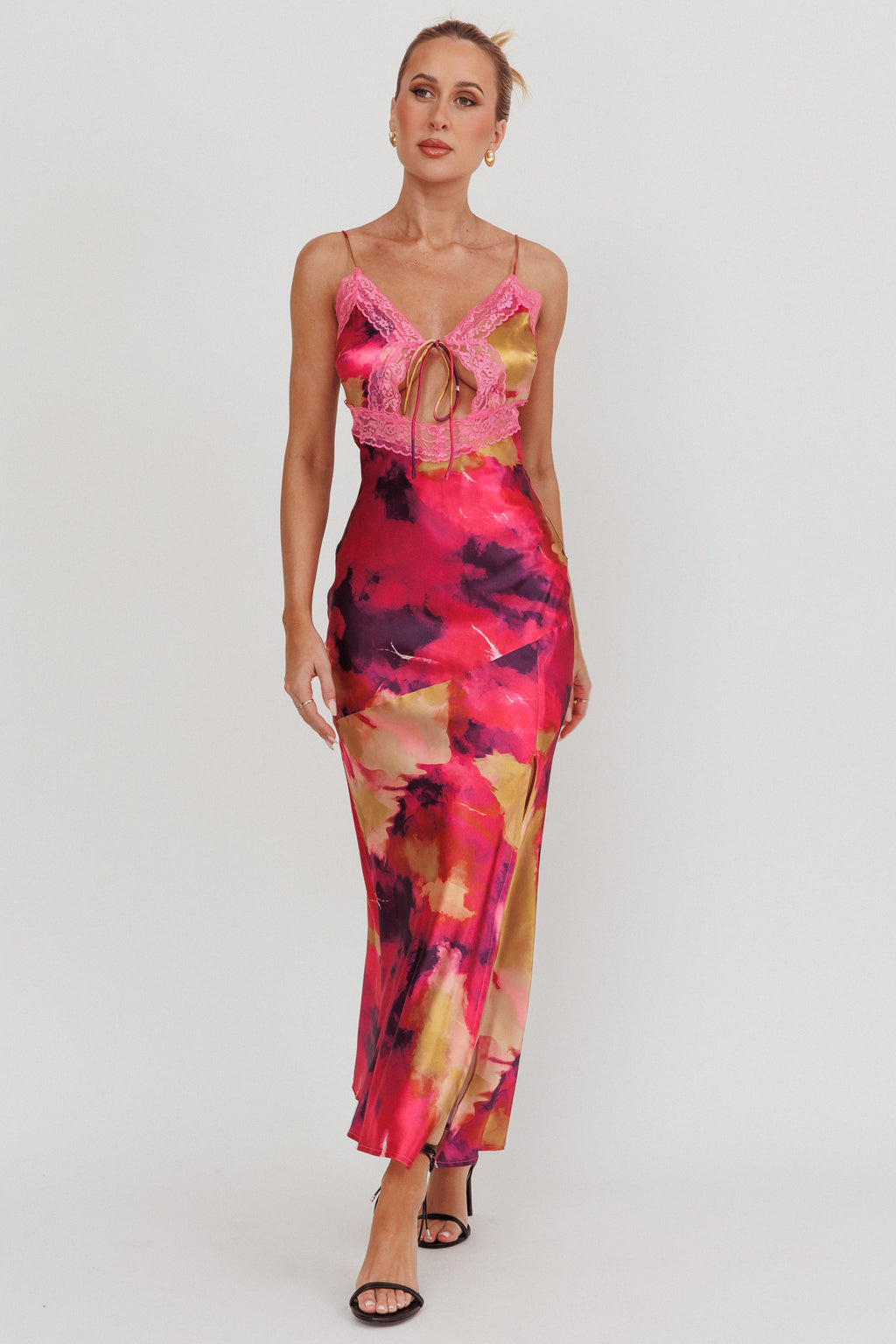 Saga Bust Keyhole Satin Maxi Dress Purple by Selfie Leslie Australia