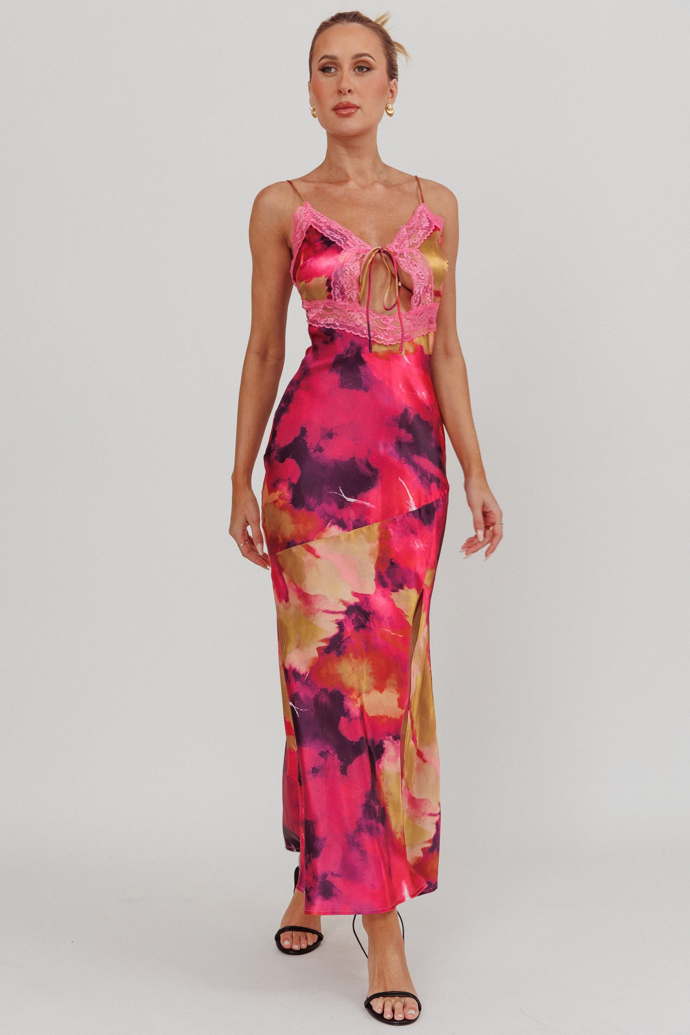 Saga Bust Keyhole Satin Maxi Dress Purple by Selfie Leslie Australia