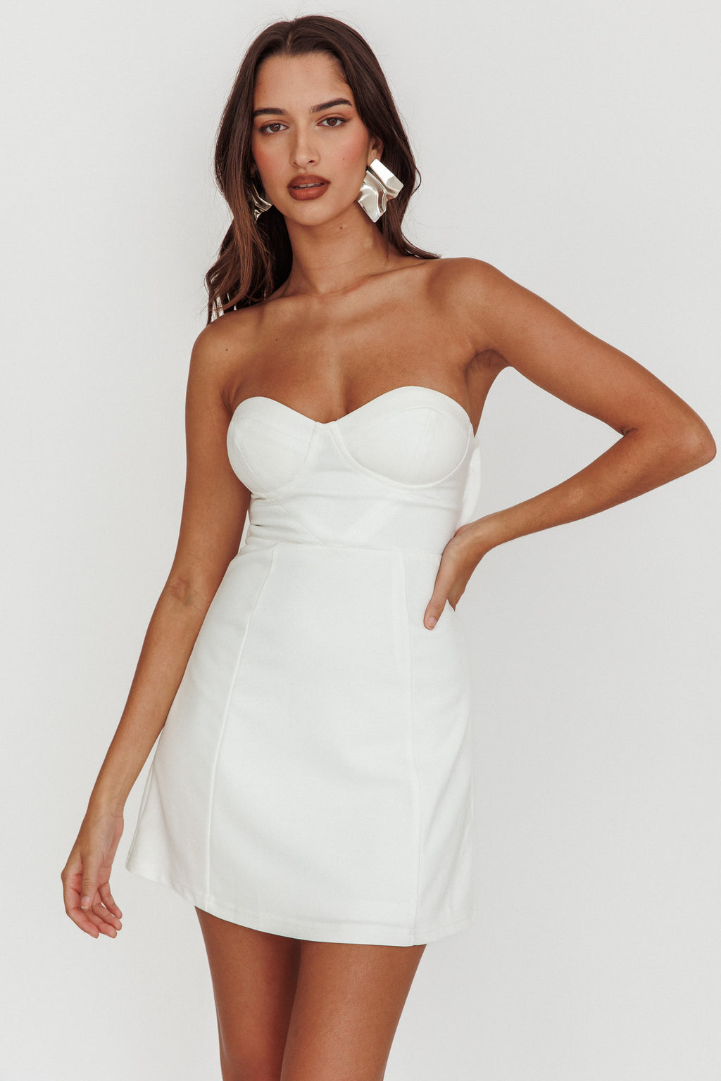 Ginger Strapless Sweetheart Mini Dress Off White by Selfie Leslie Australia