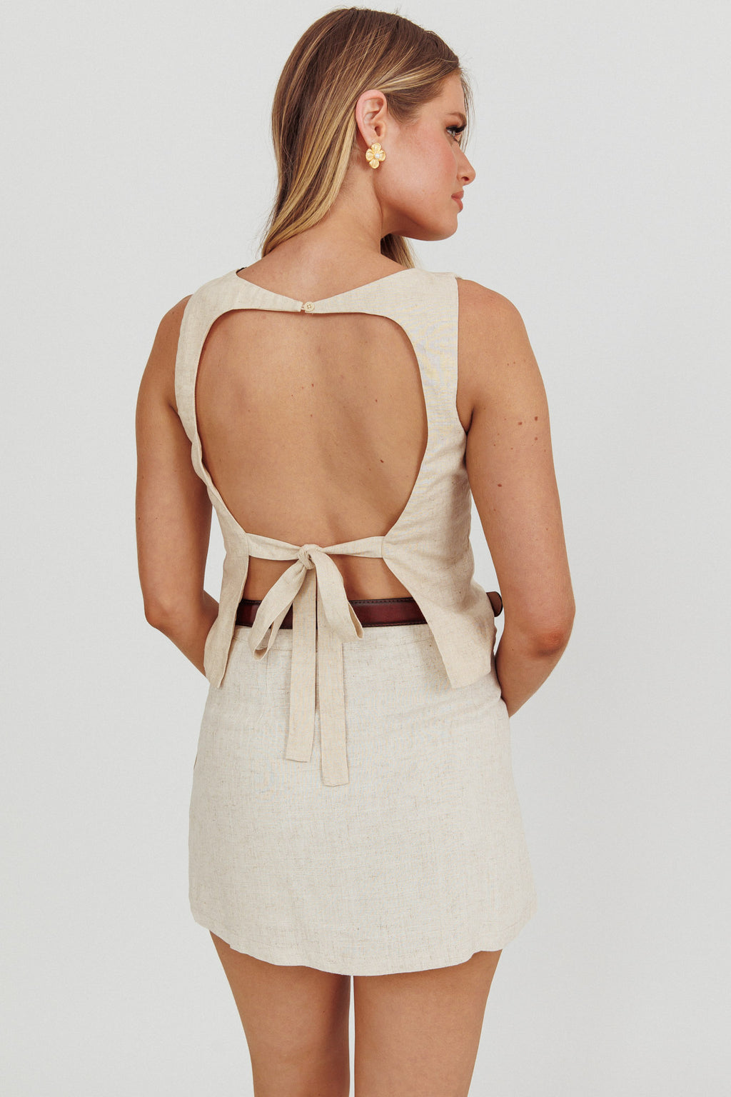 Lyre Song Backless Sleeveless Top Stone by Selfie Leslie Australia