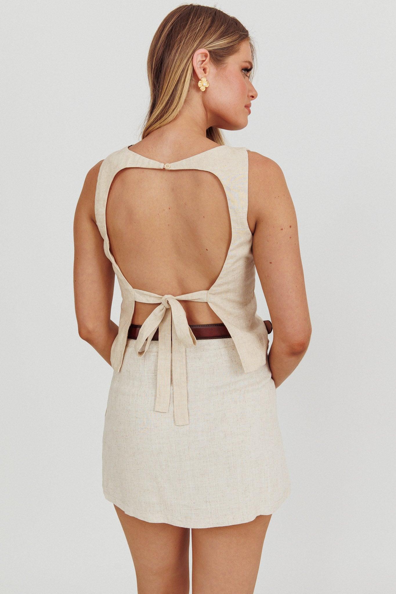 Lyre Song Backless Sleeveless Top Stone by Selfie Leslie Australia