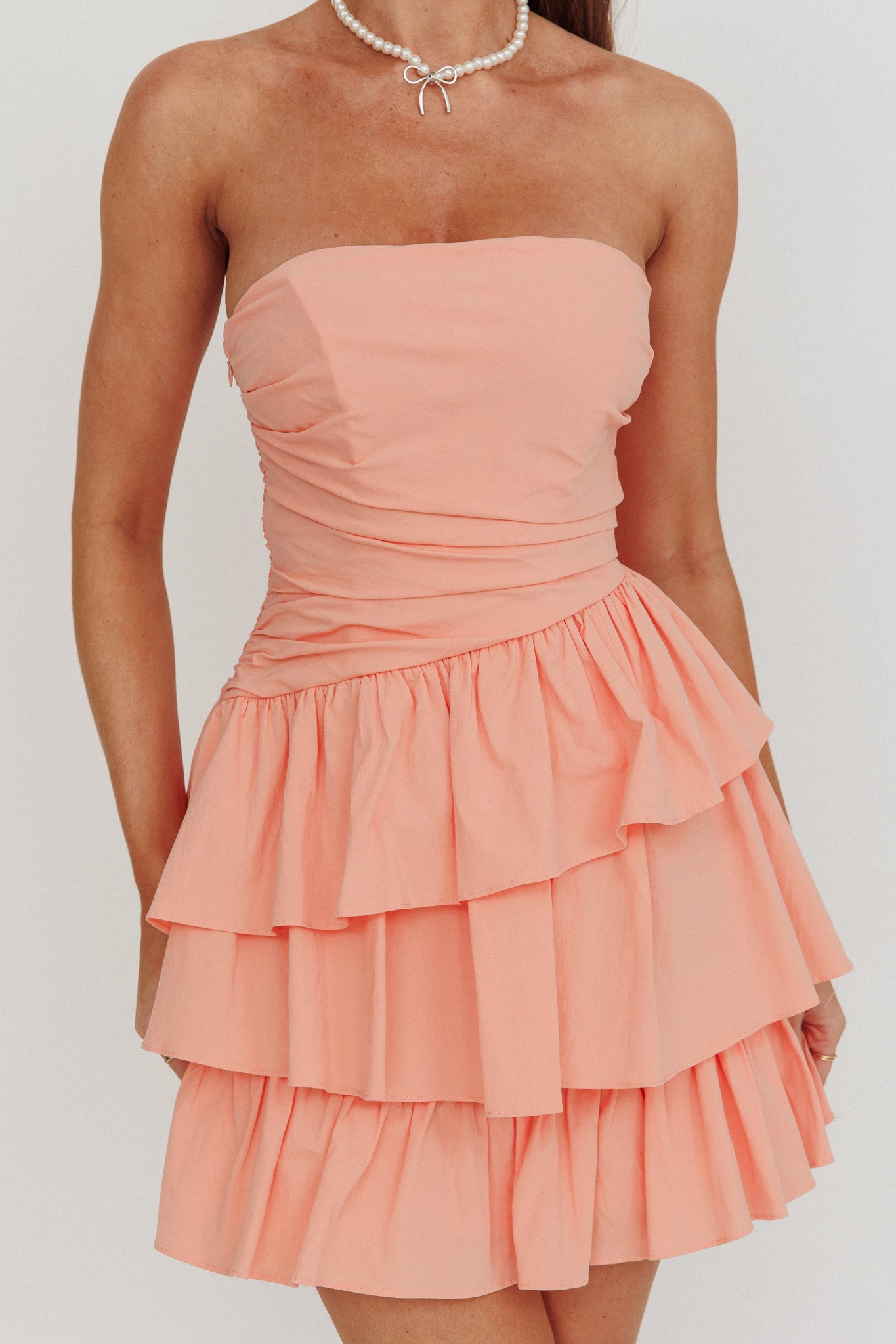 Destini Strapless Layered Frill Mini Dress Blush by Selfie Leslie Australia