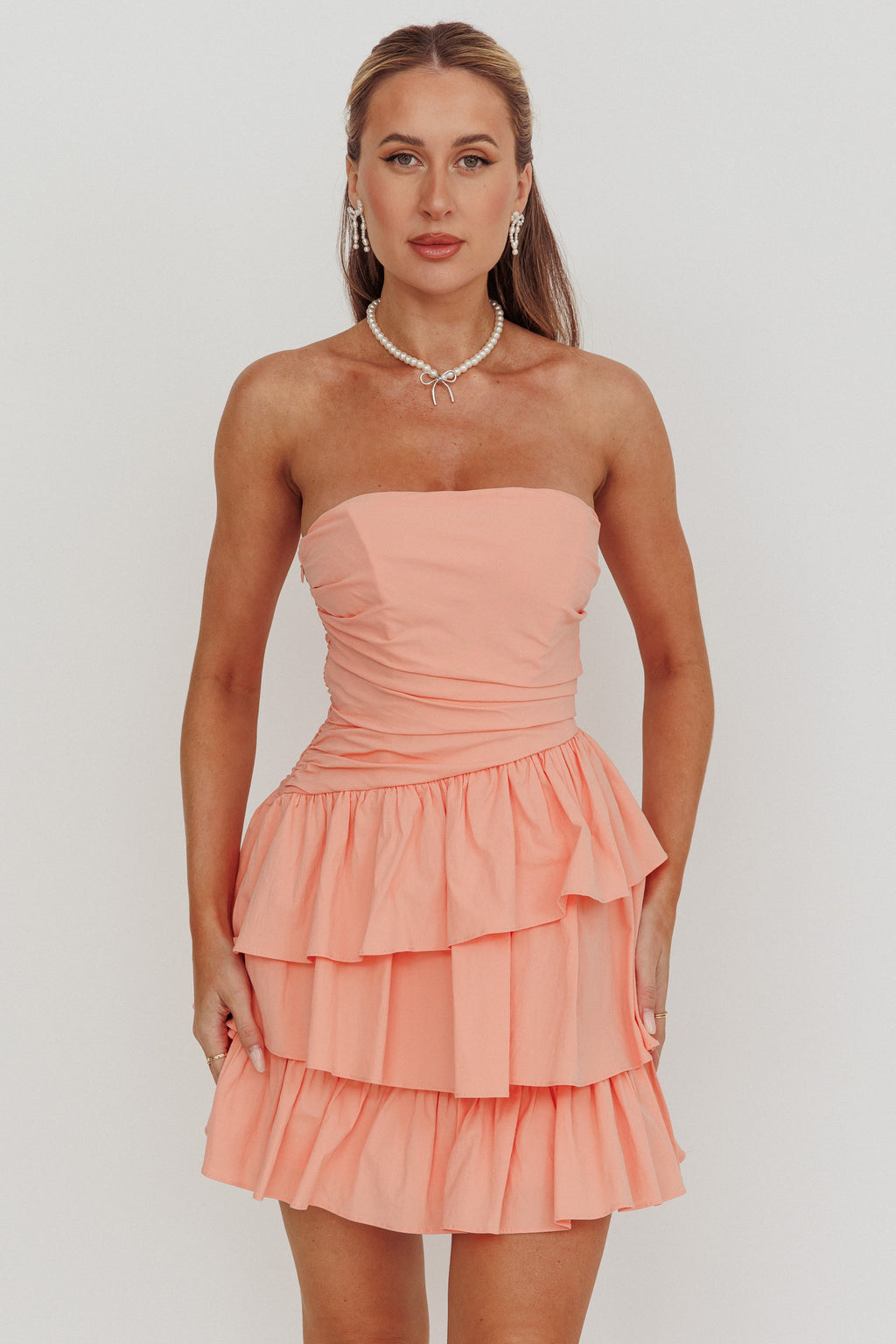 Destini Strapless Layered Frill Mini Dress Blush by Selfie Leslie Australia