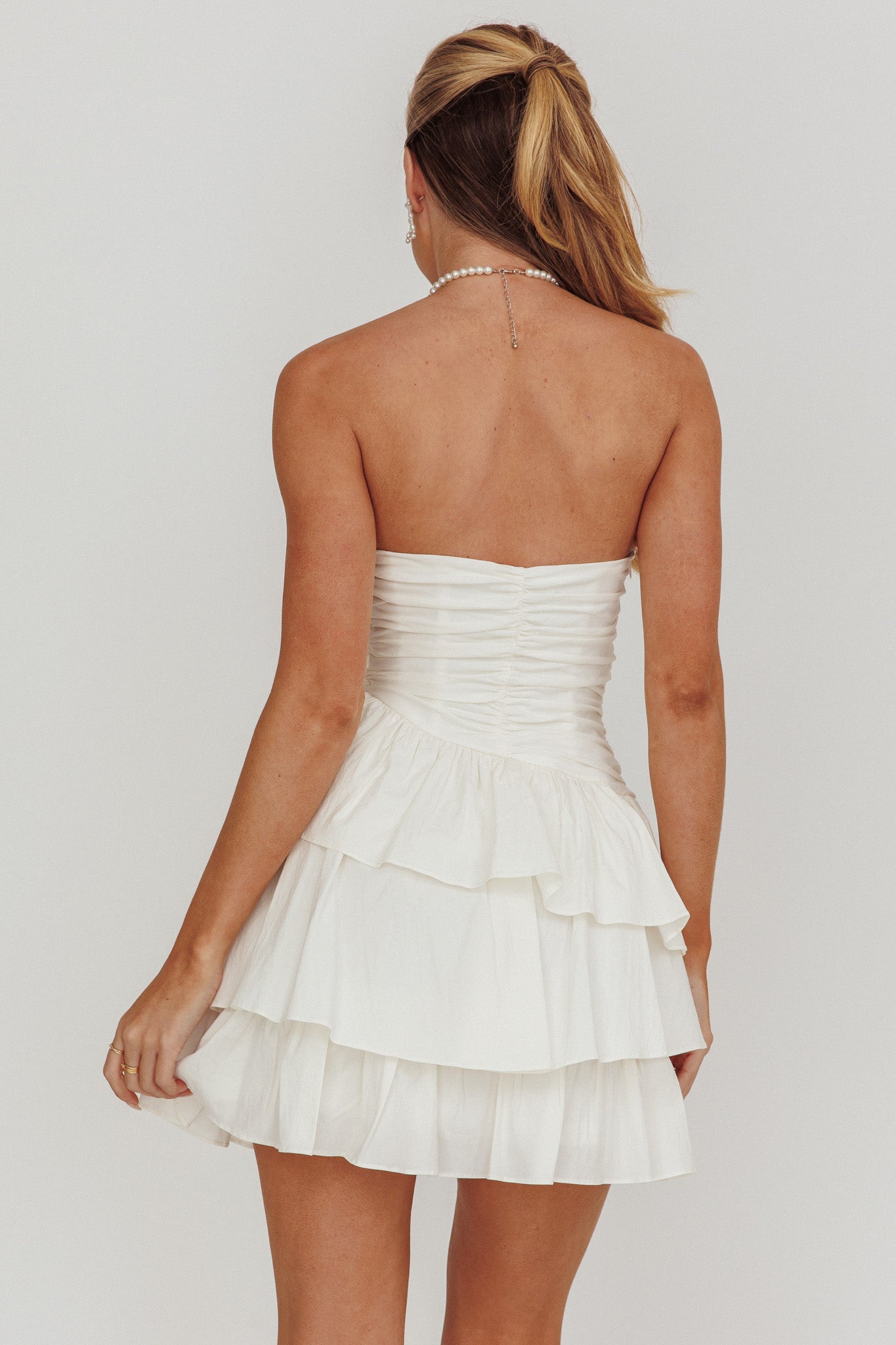 Destini Strapless Layered Frill Mini Dress Off White by Selfie Leslie Australia