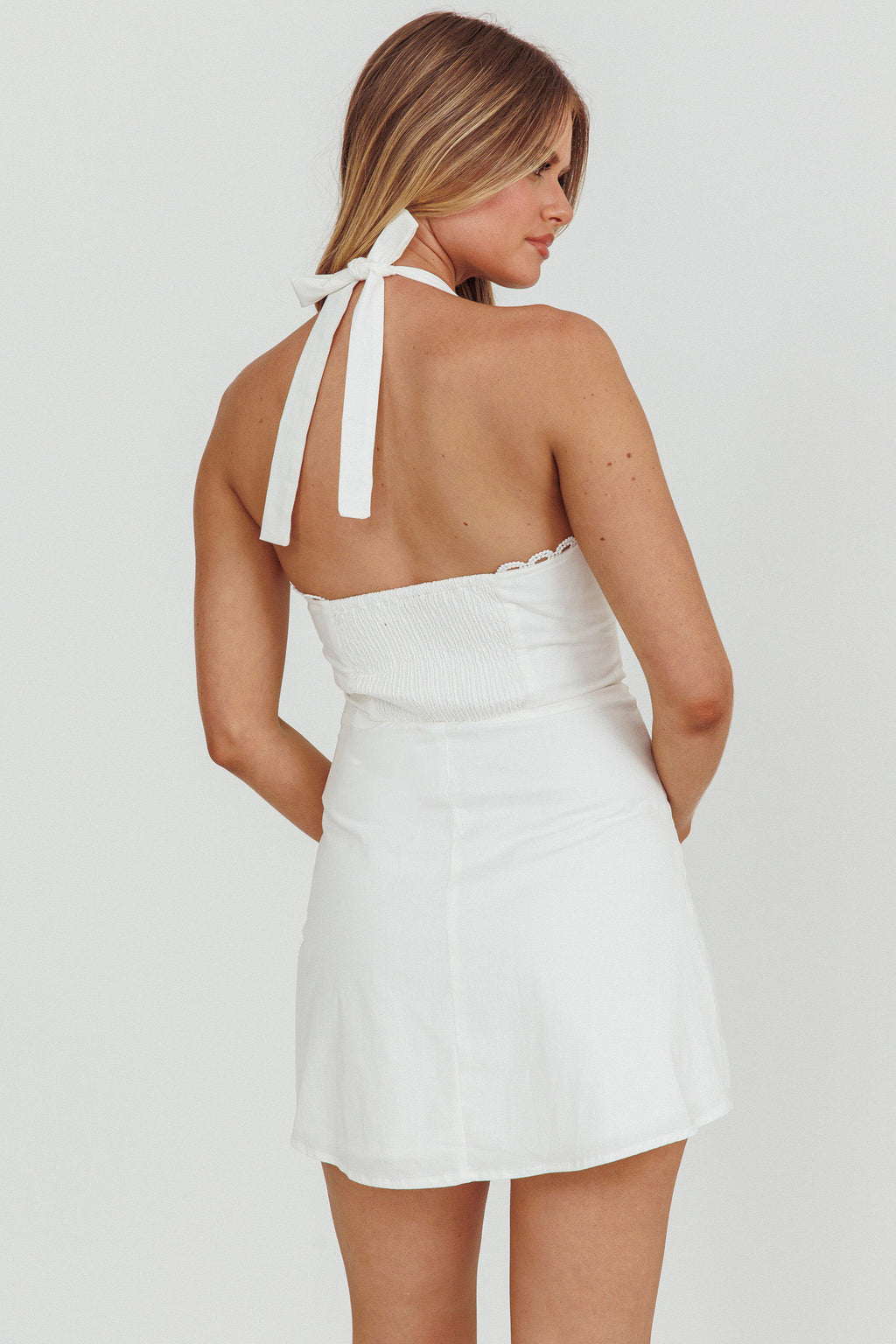 Jovial Halterneck Mini Dress White by Selfie Leslie Australia