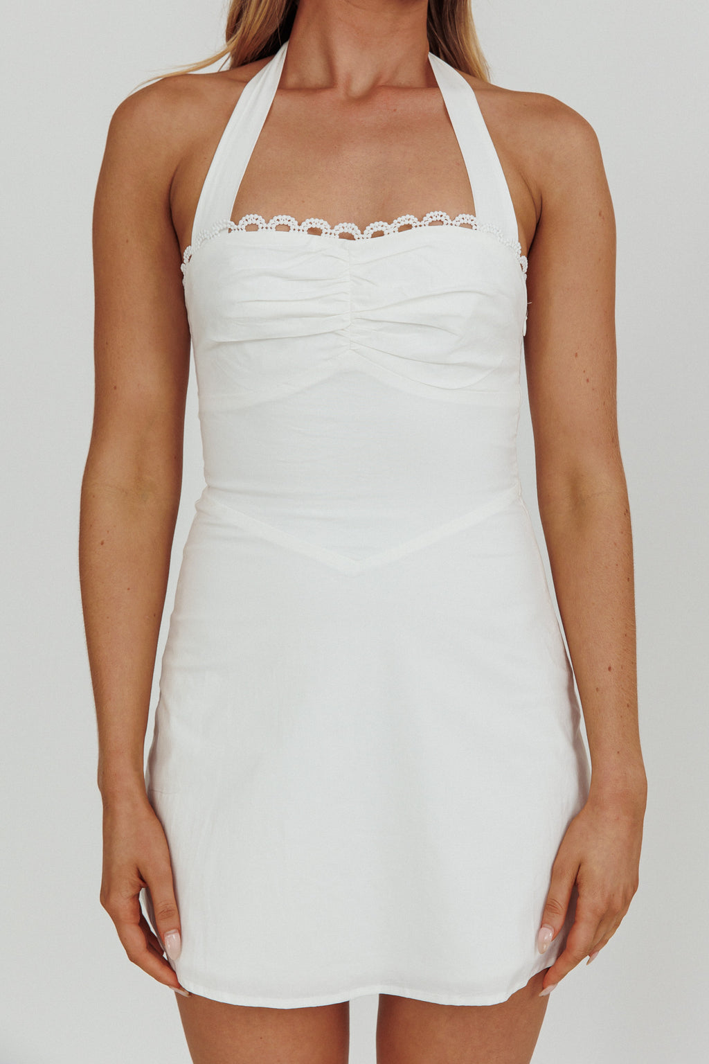 Jovial Halterneck Mini Dress White by Selfie Leslie Australia