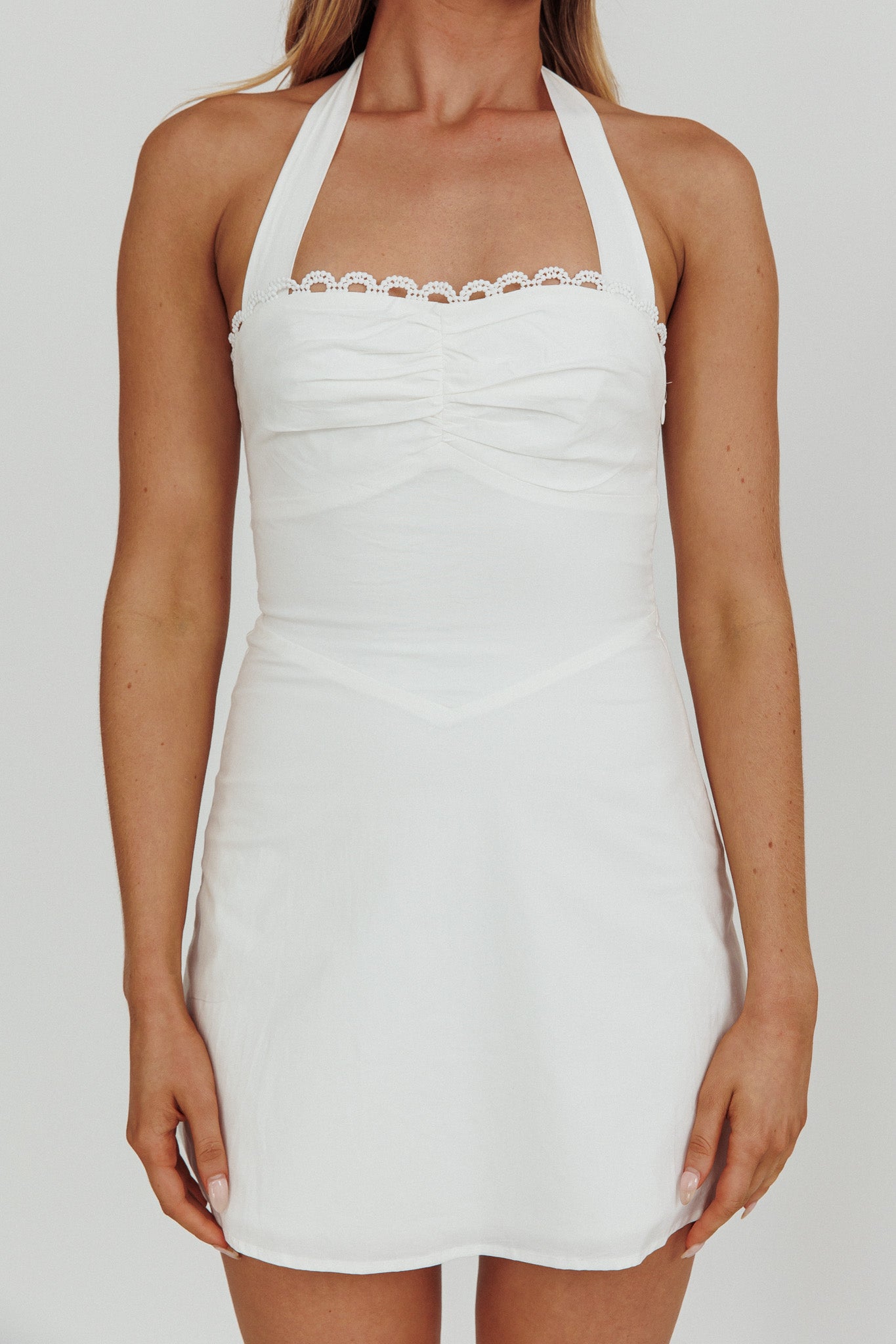 Jovial Halterneck Mini Dress White by Selfie Leslie Australia