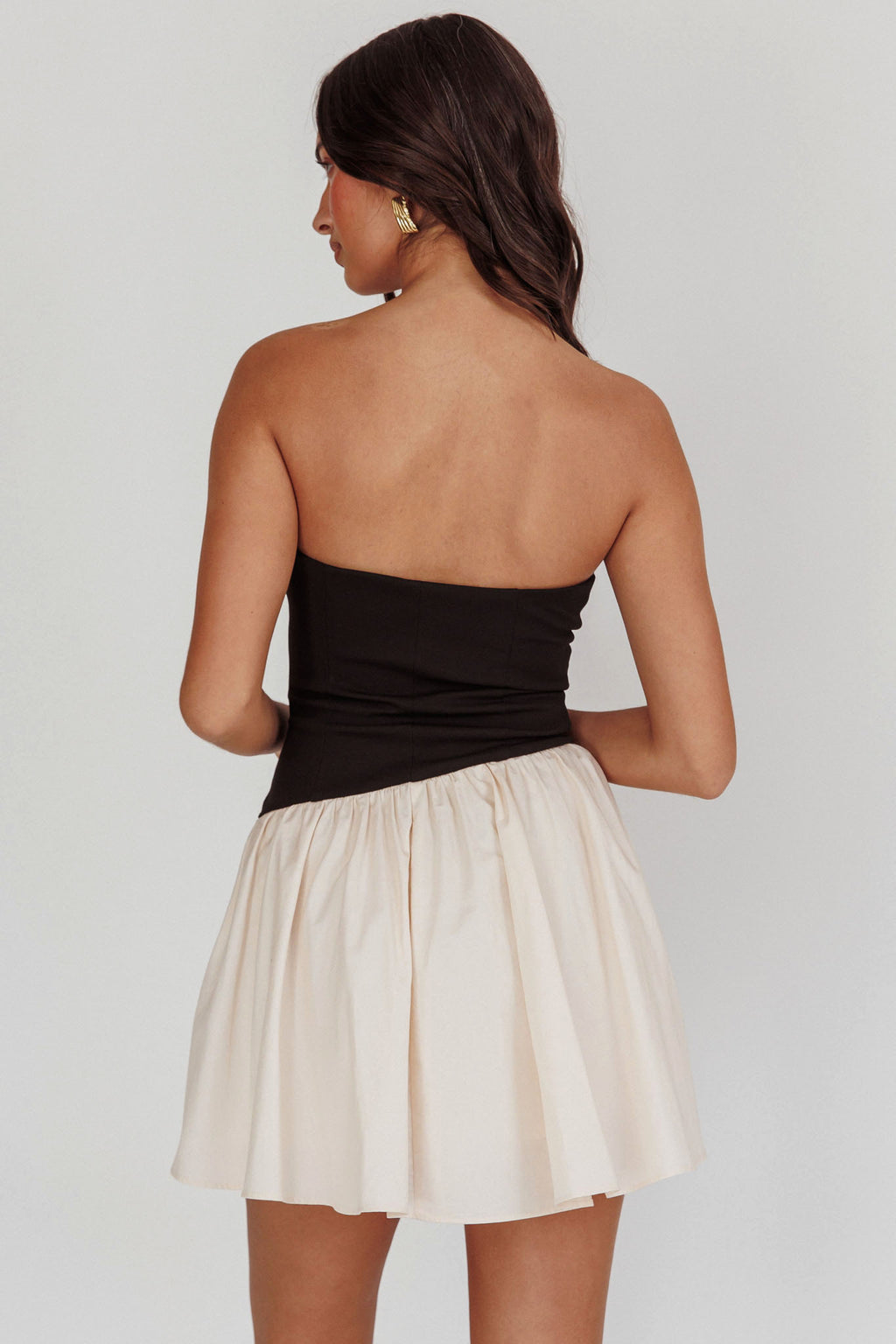 Marzipan Strapless Contrast Mini Dress Black Cream by Selfie Leslie Australia