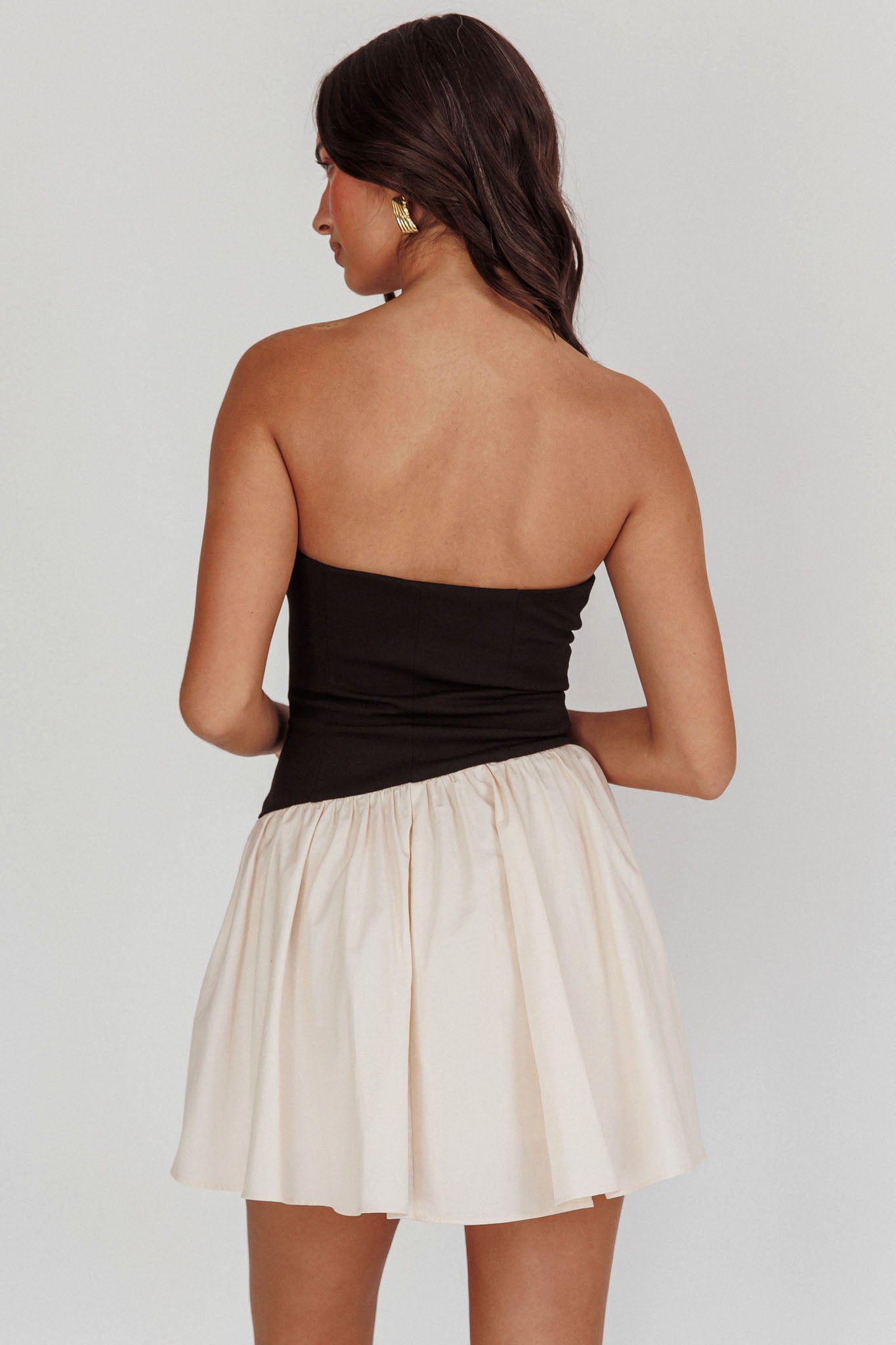 Marzipan Strapless Contrast Mini Dress Black Cream by Selfie Leslie Australia
