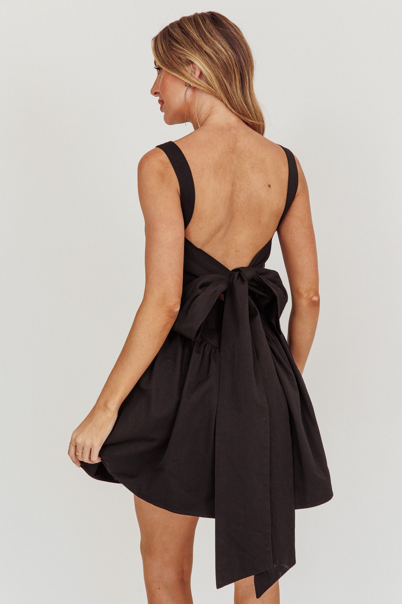 Irenic Bow Flare Mini Dress Black by Selfie Leslie Australia