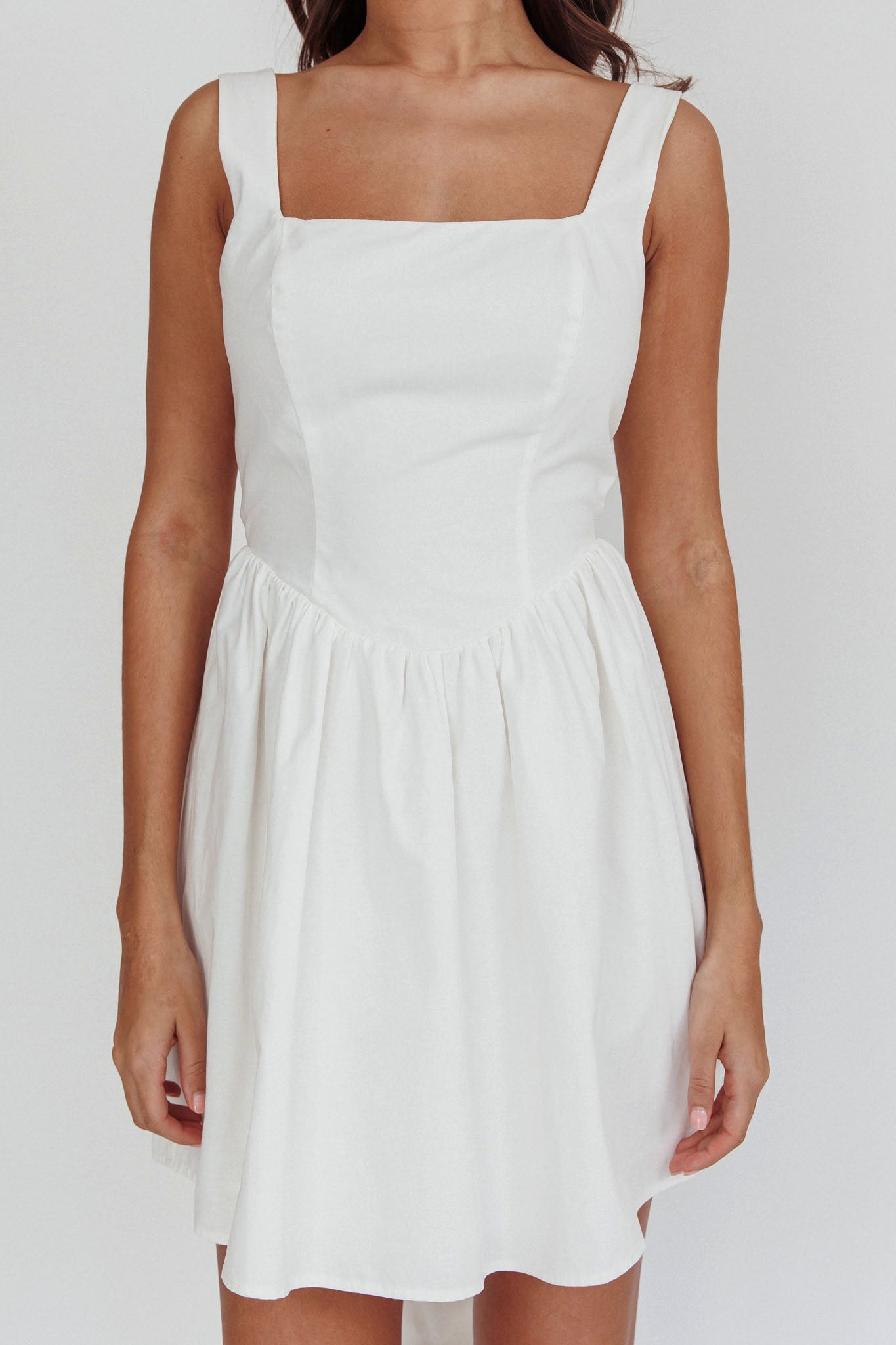 Irenic Bow Flare Mini Dress White by Selfie Leslie Australia