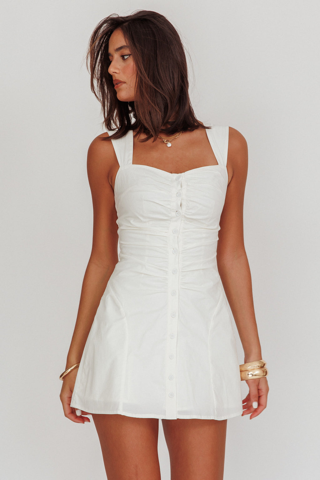 High Tide Buttoned Textured Mini Dress White by Selfie Leslie Australia