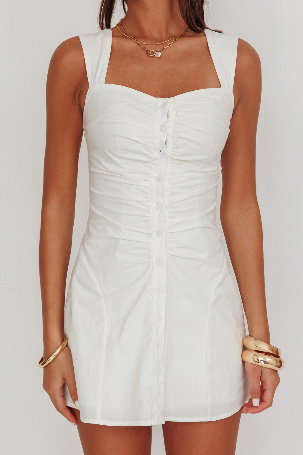 High Tide Buttoned Textured Mini Dress White by Selfie Leslie Australia