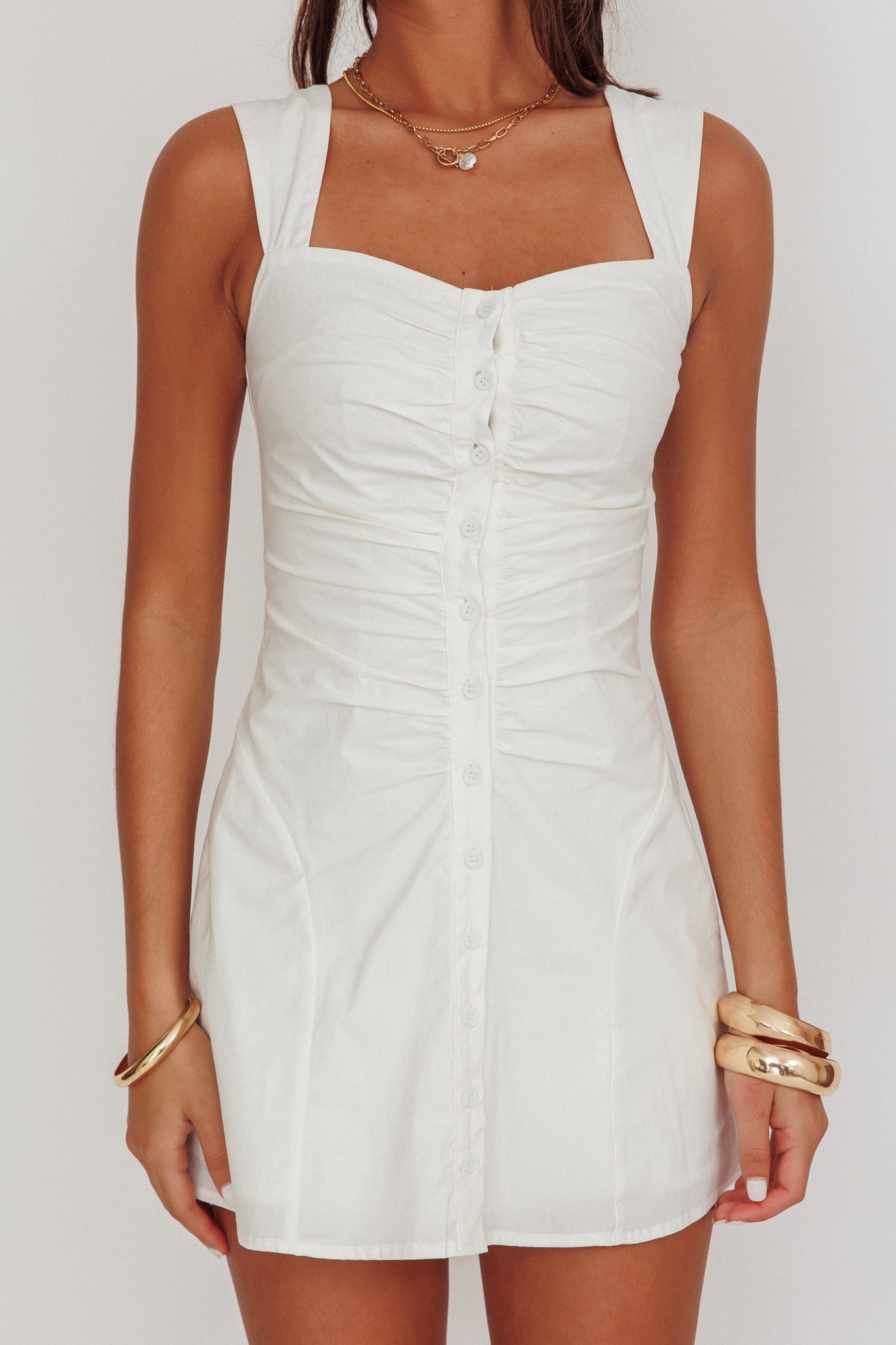High Tide Buttoned Textured Mini Dress White by Selfie Leslie Australia