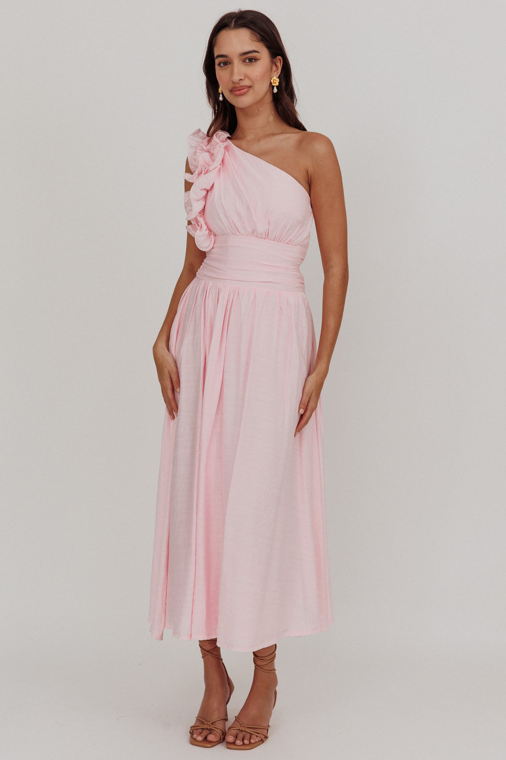 Antheia One-Shoulder Maxi Dress Baby Pink by Selfie Leslie Australia