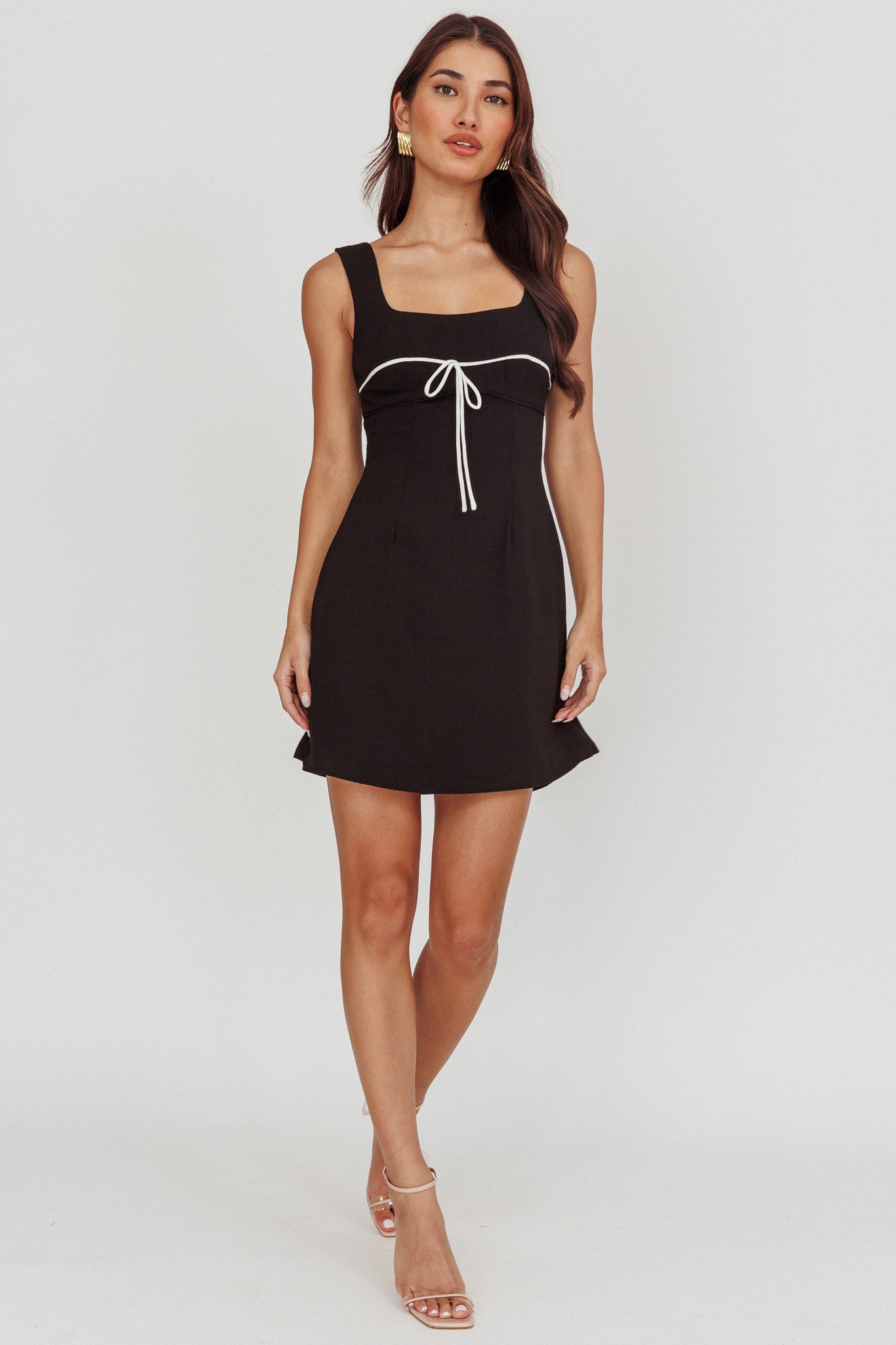 Doves Contrast Bow Mini Dress Black by Selfie Leslie Australia