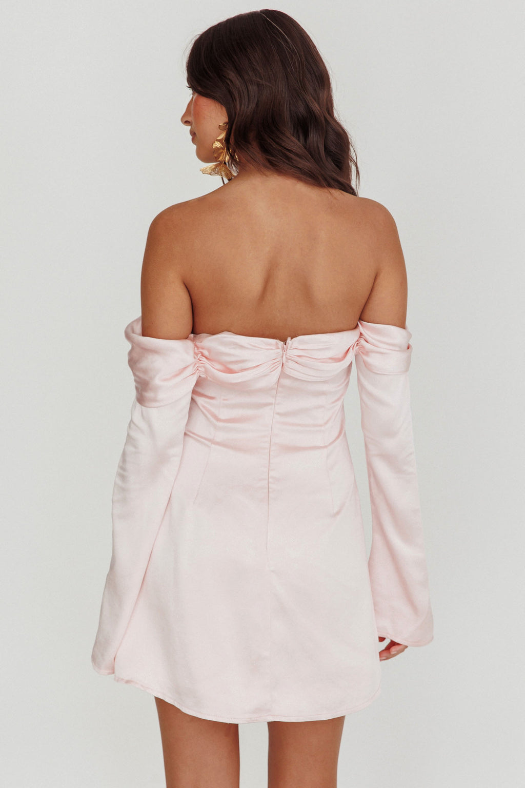 Lilith Off Shoulder Bow Mini Dress Blush by Selfie Leslie Australia