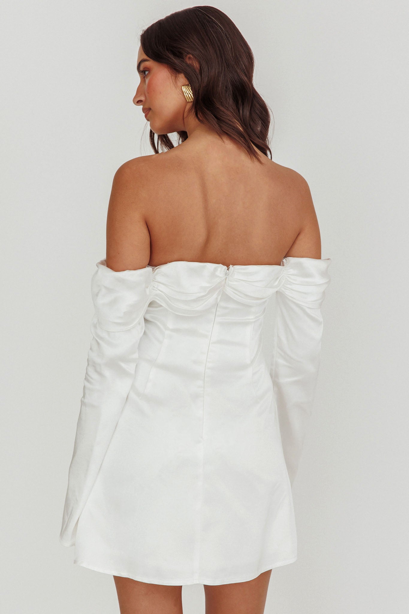 Lilith Off Shoulder Bow Mini Dress White by Selfie Leslie Australia