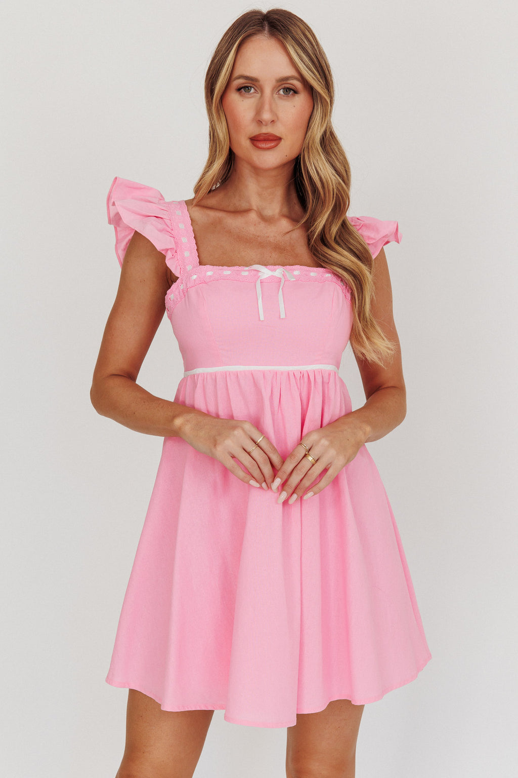 Angels Harp Babydoll Mini Dress Light Pink by Selfie Leslie Australia