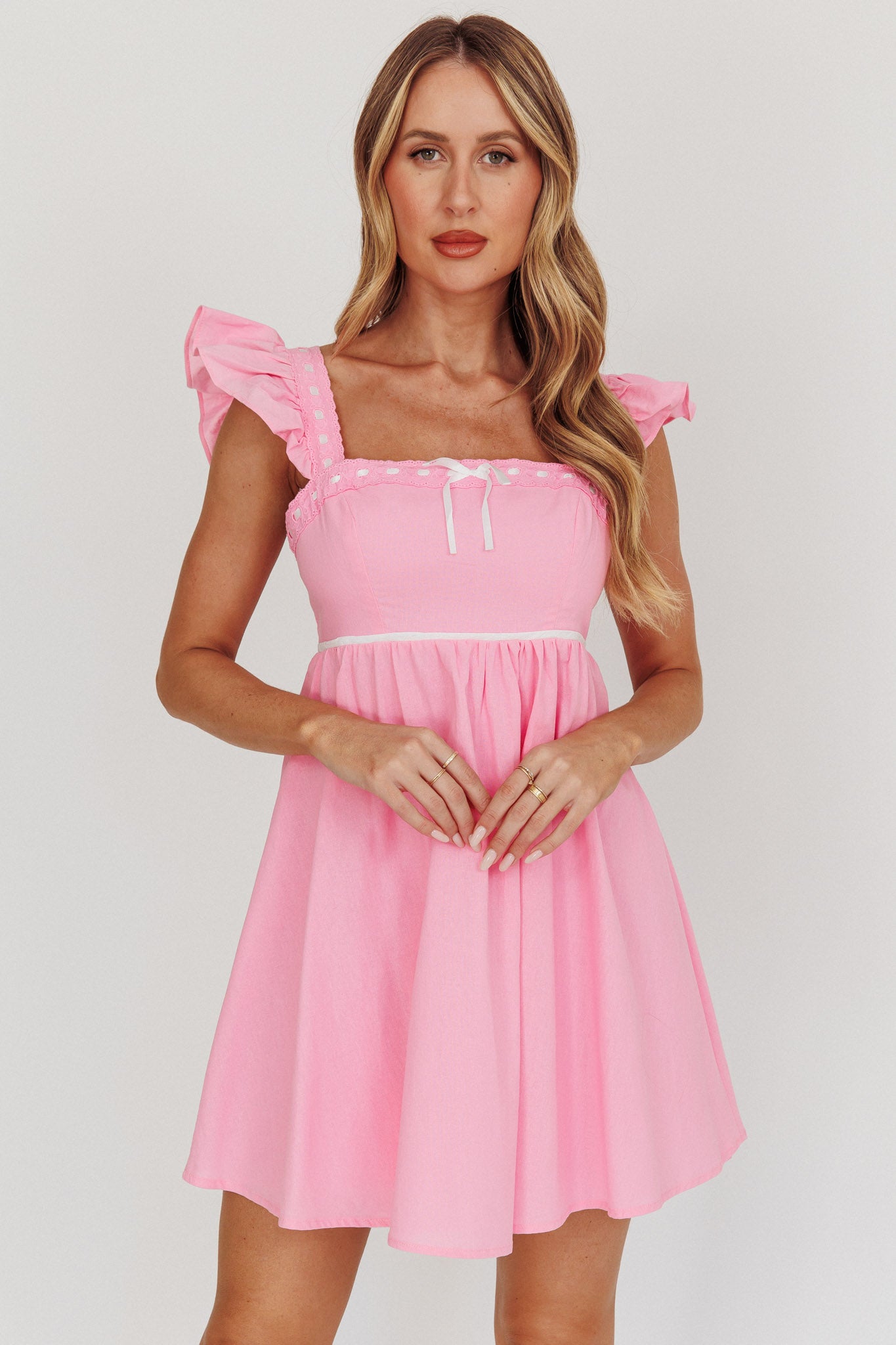 Angels Harp Babydoll Mini Dress Light Pink by Selfie Leslie Australia