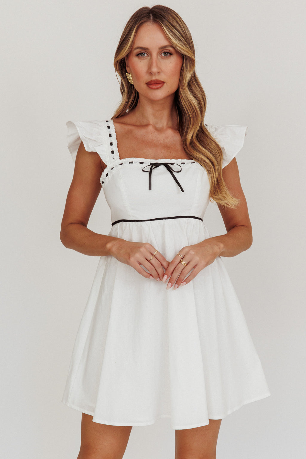Angels Harp Babydoll Mini Dress White by Selfie Leslie Australia