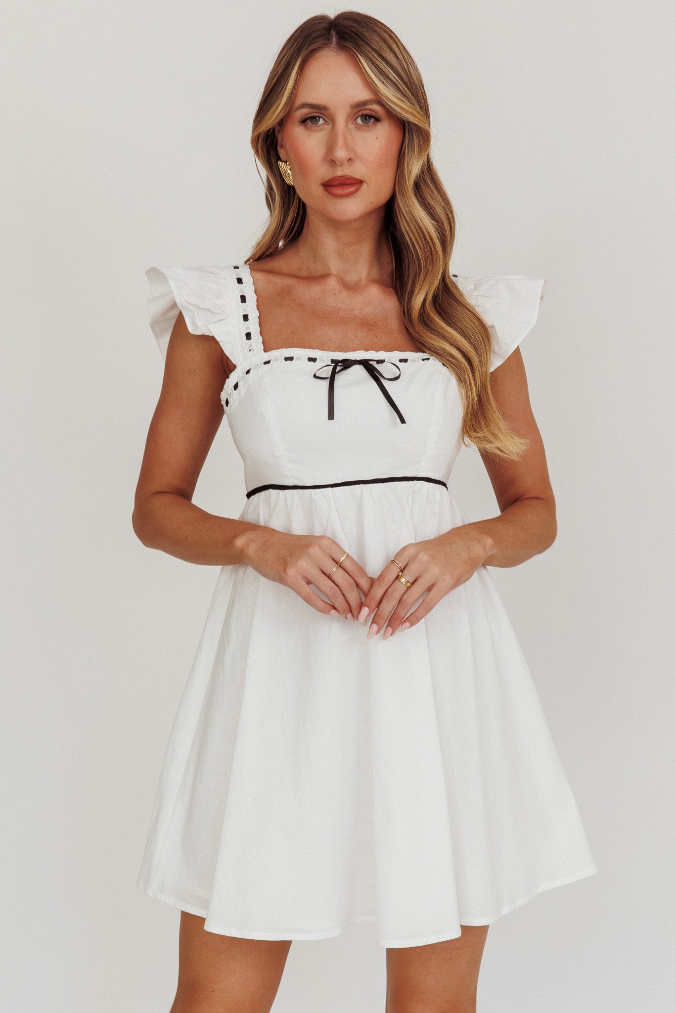 Angels Harp Babydoll Mini Dress White by Selfie Leslie Australia