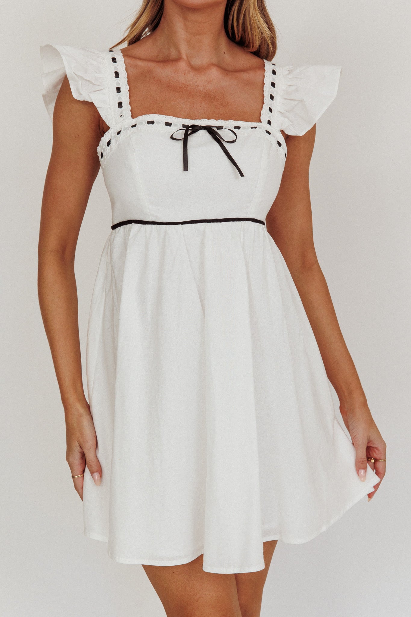 Angels Harp Babydoll Mini Dress White by Selfie Leslie Australia