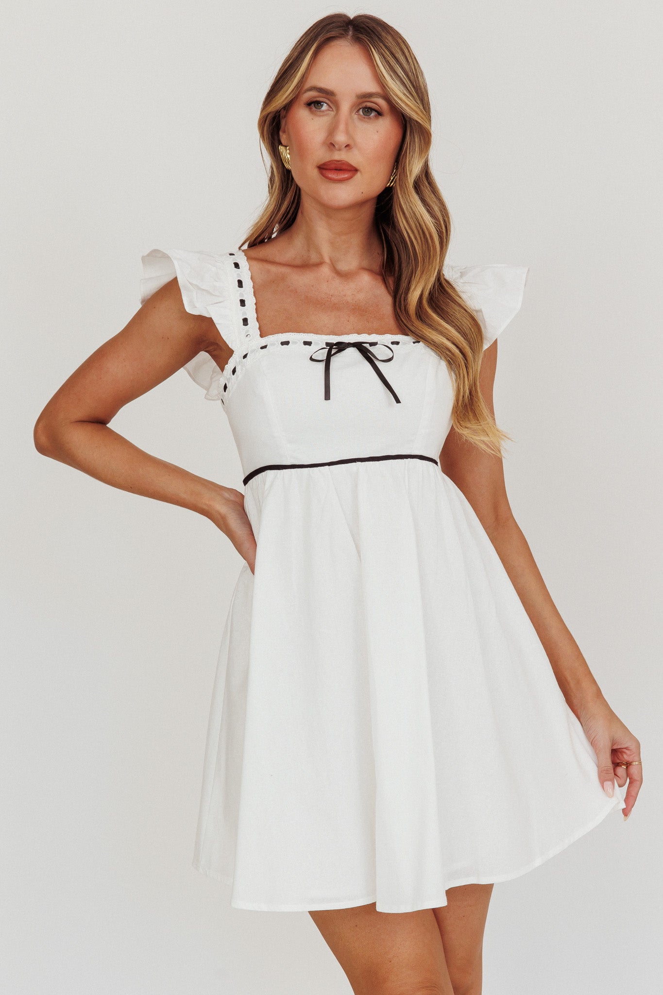 Angels Harp Babydoll Mini Dress White by Selfie Leslie Australia