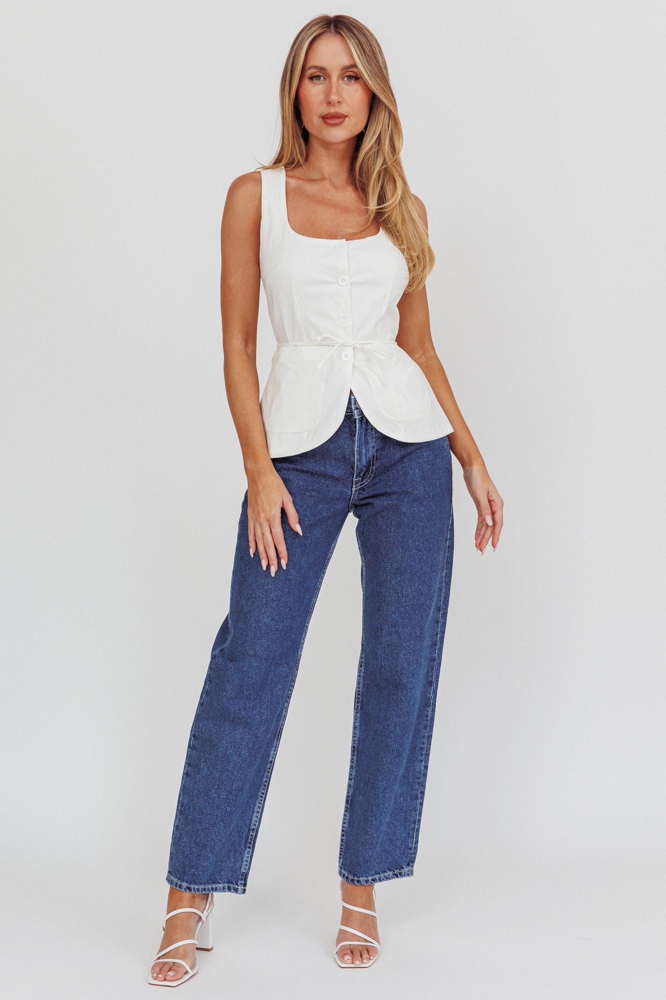 Ocean Waves Square Neck Top White by Selfie Leslie Australia