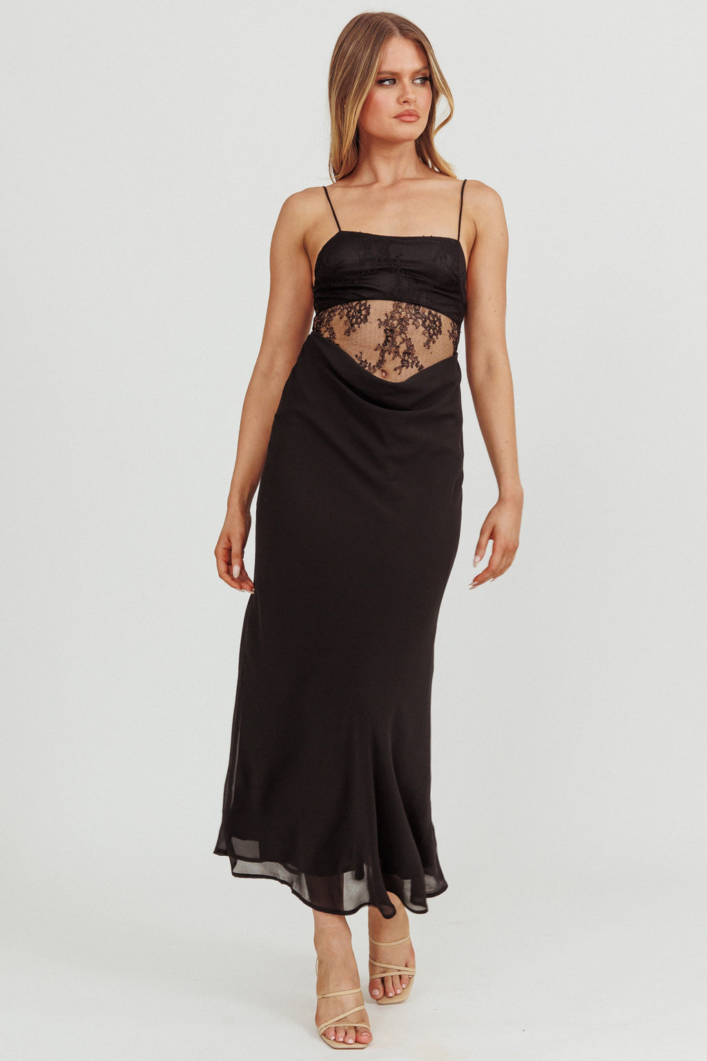 These Days Backless Lace Waist Maxi Dress Black by Selfie Leslie Australia
