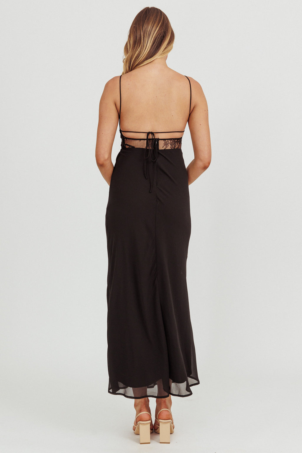 These Days Backless Lace Waist Maxi Dress Black by Selfie Leslie Australia