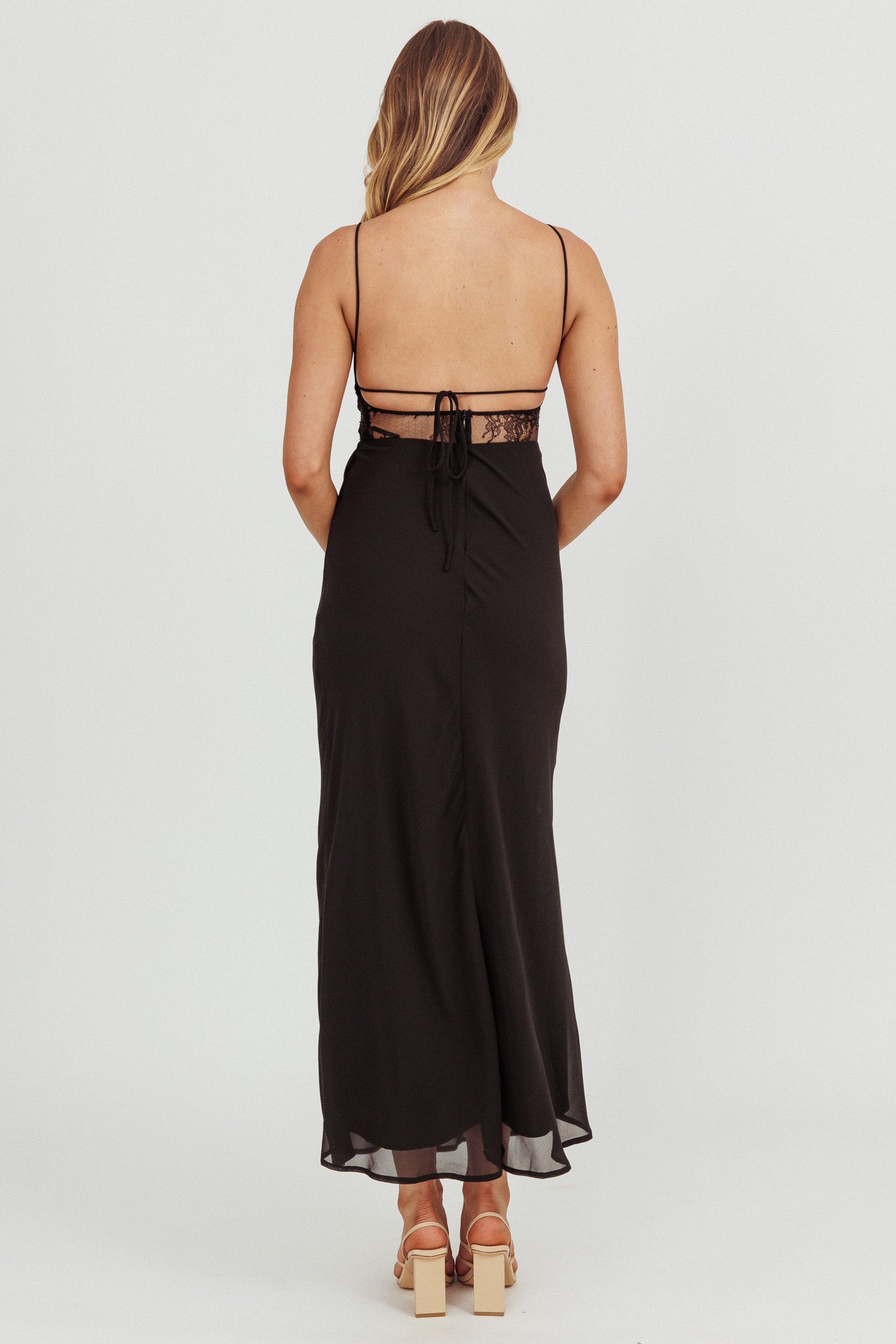 These Days Backless Lace Waist Maxi Dress Black by Selfie Leslie Australia